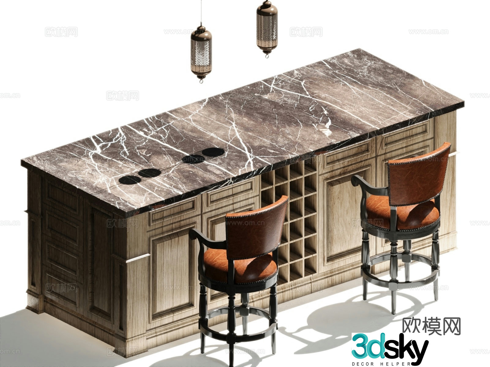 Medieval style bar water bar island 3D model