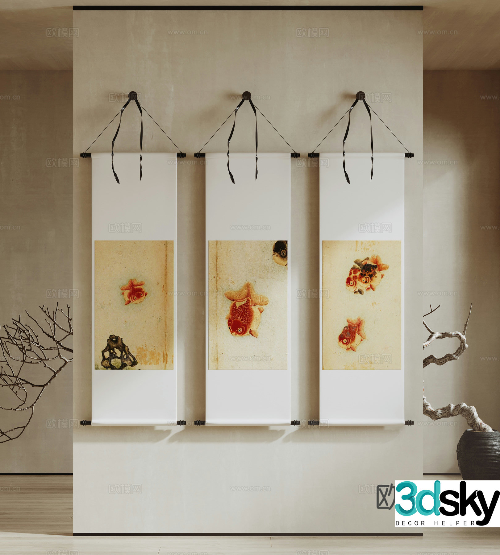 Chinese Zen hanging painting ink painting scroll Chinese painting 3D model