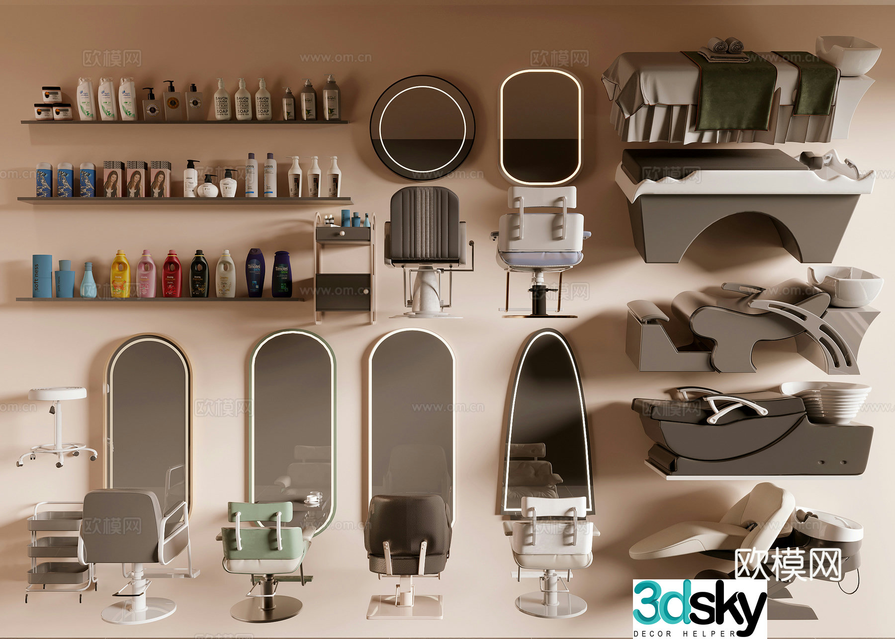 Barber chair shampoo bed 3d model