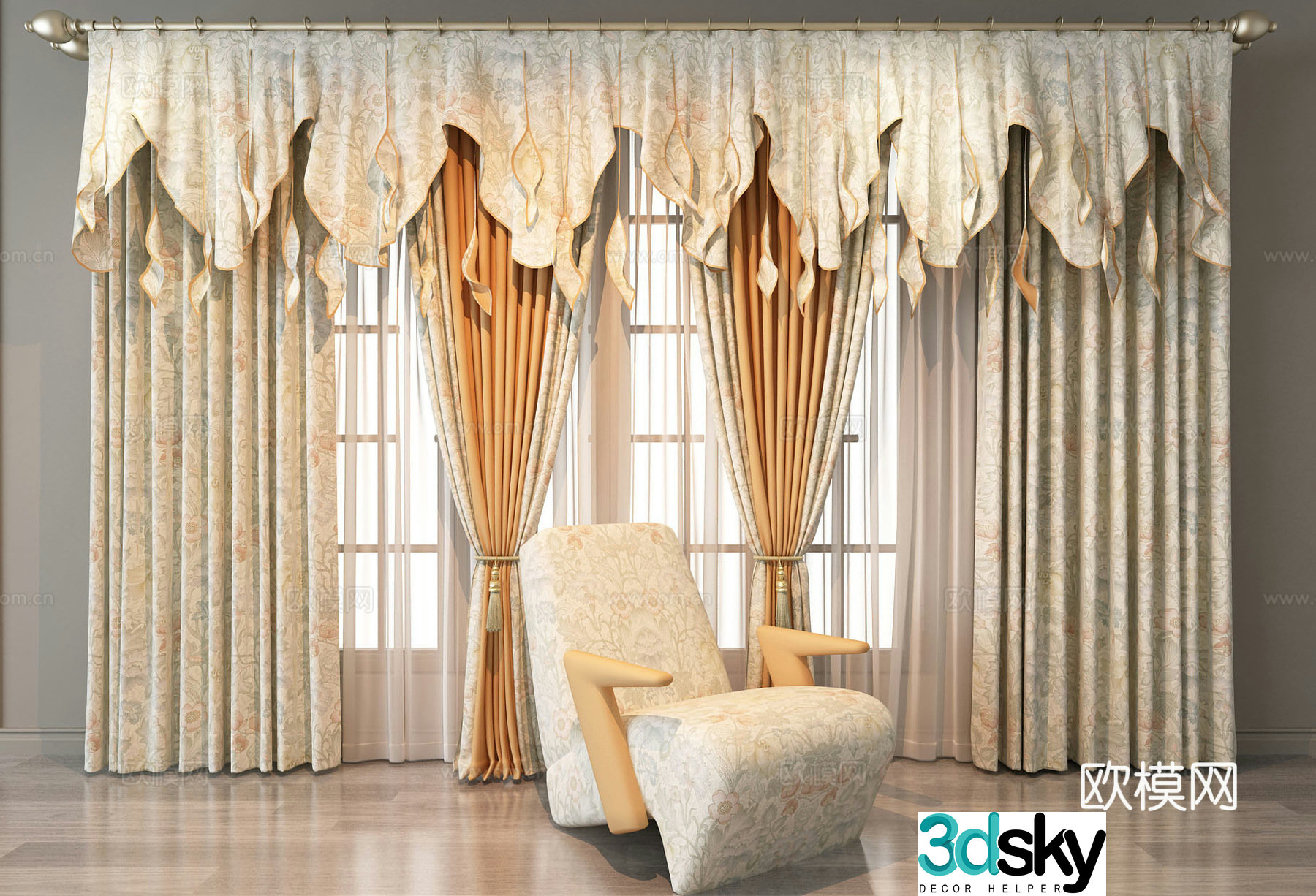 french curtains 3d model