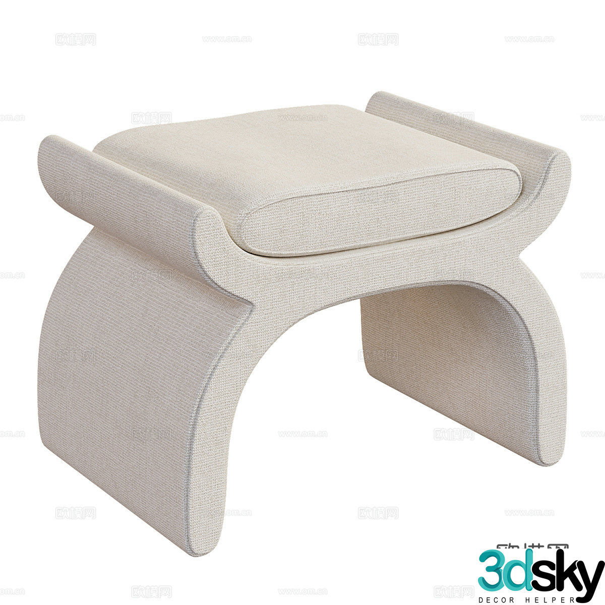 Boucle cream style stool 3d model