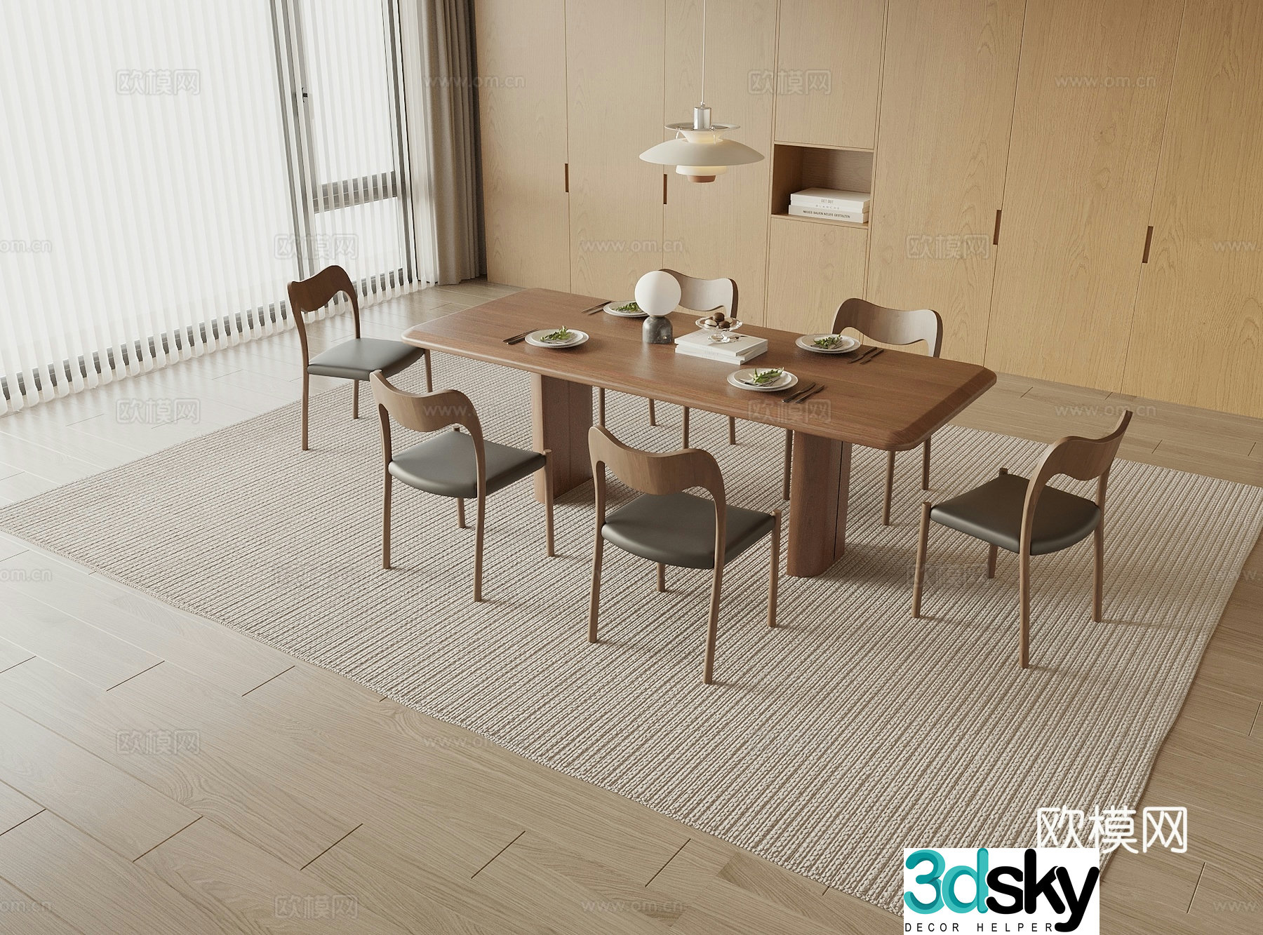Medieval style dining table and chairs 3d model