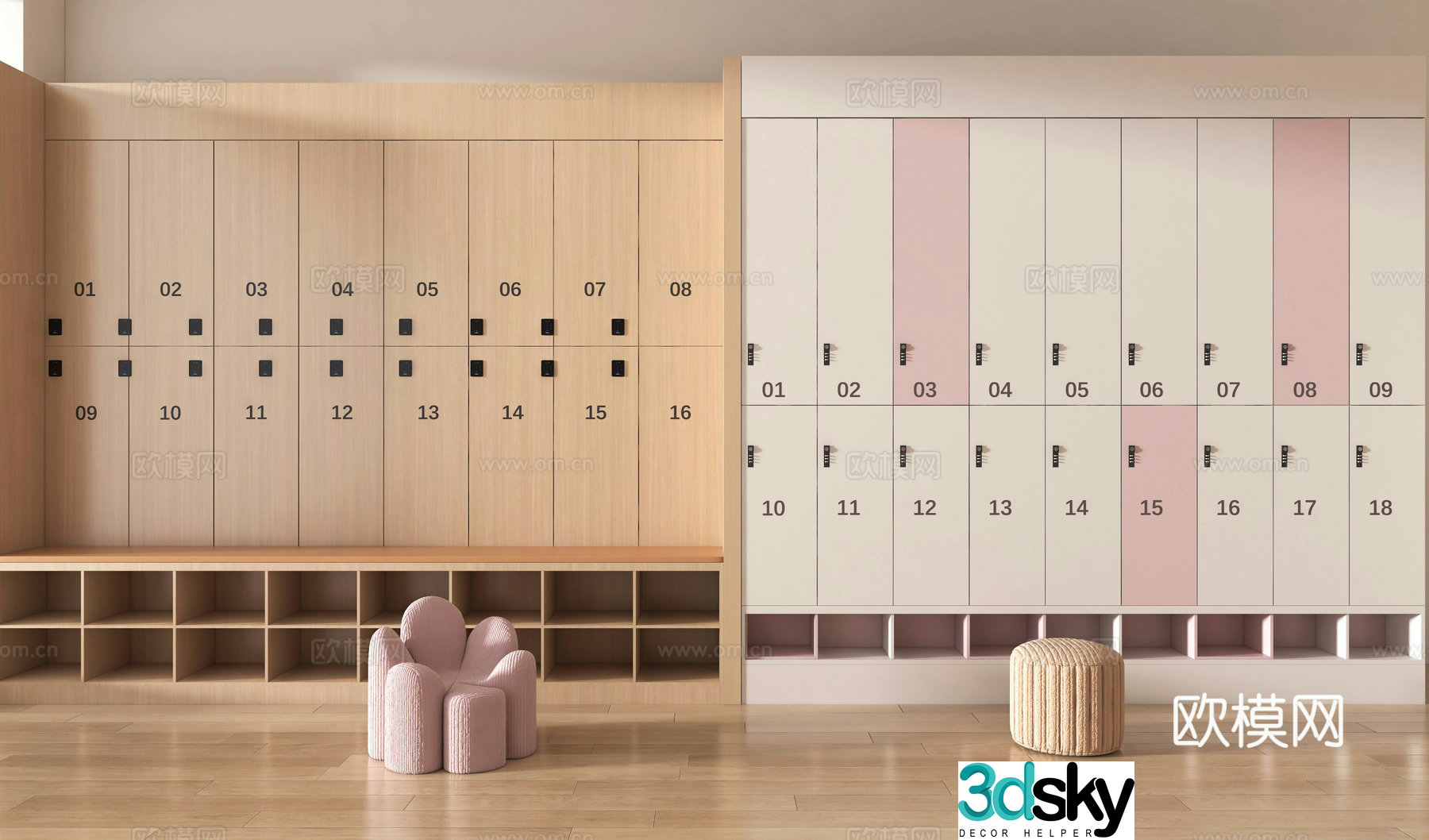 Public locker bathroom cabinet 3d model