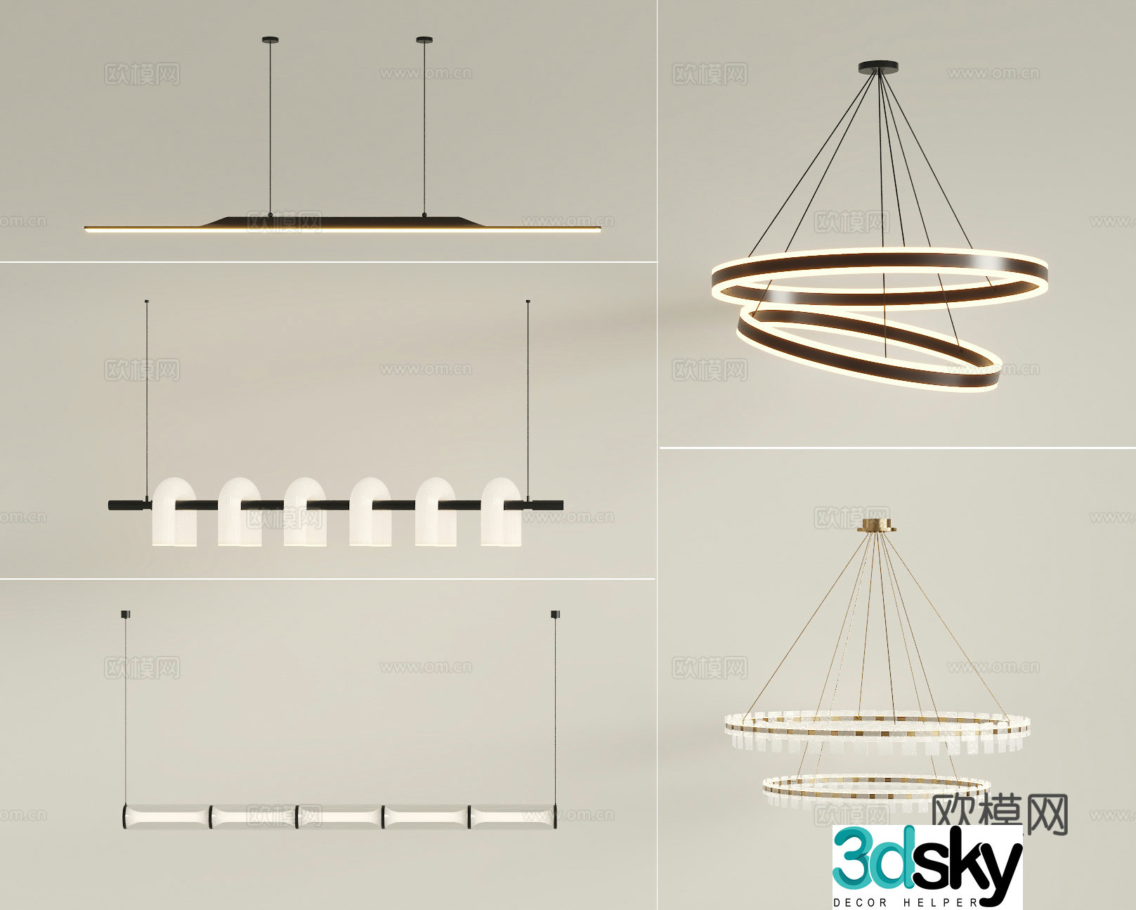 Modern long chandelier 3d model