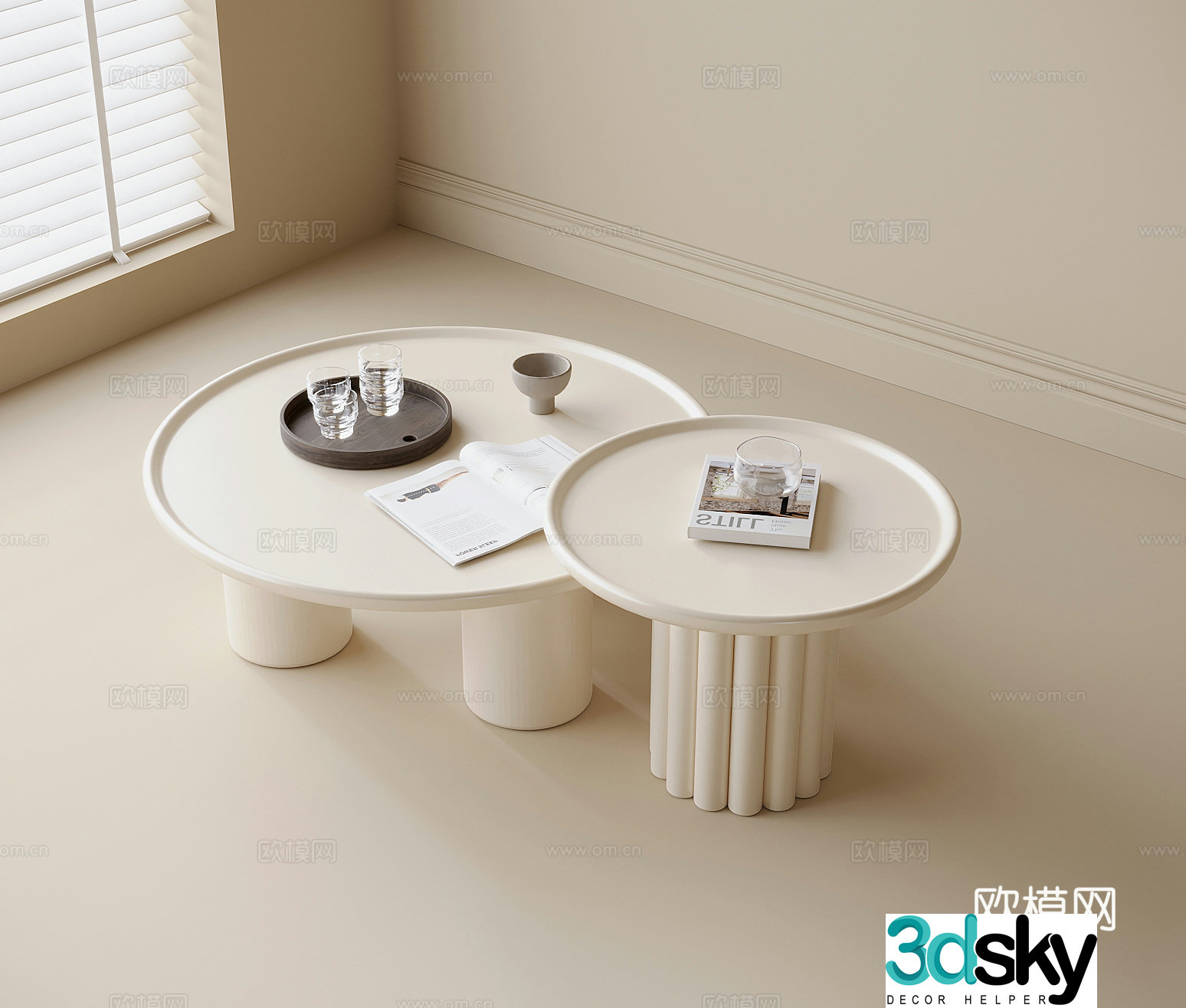 Modern double coffee table round coffee table 3d model