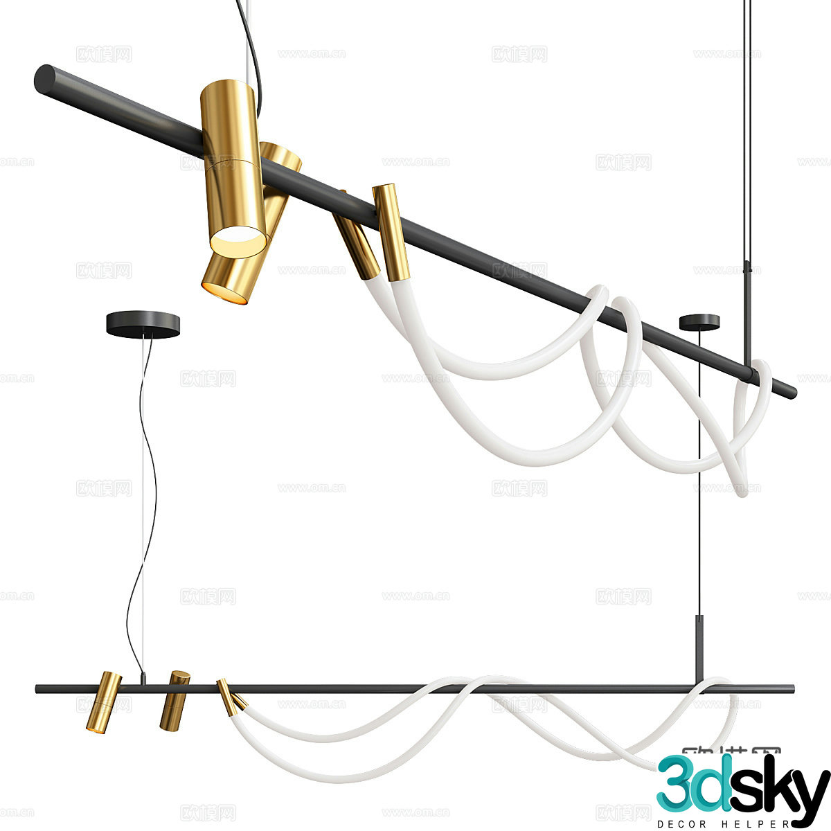 Modern long chandelier 3d model