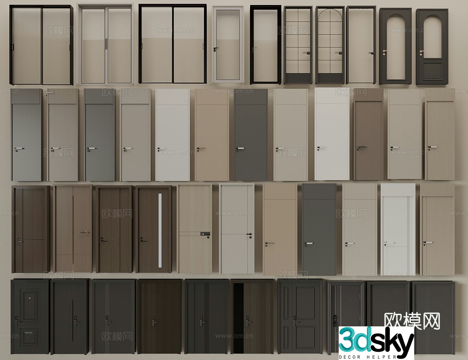 Modern bedroom door entrance door flat door double and double door top door 3d model