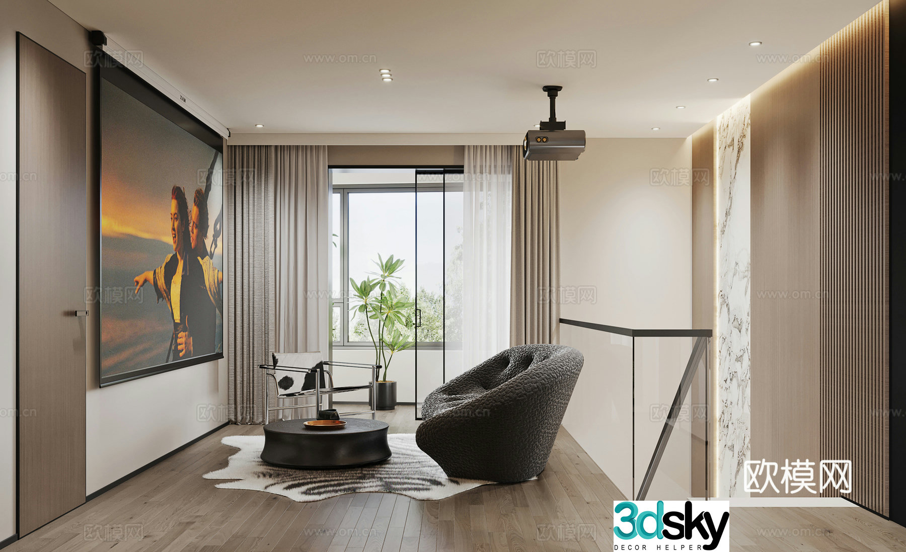 Modern loft movie and television hall living room 3D model