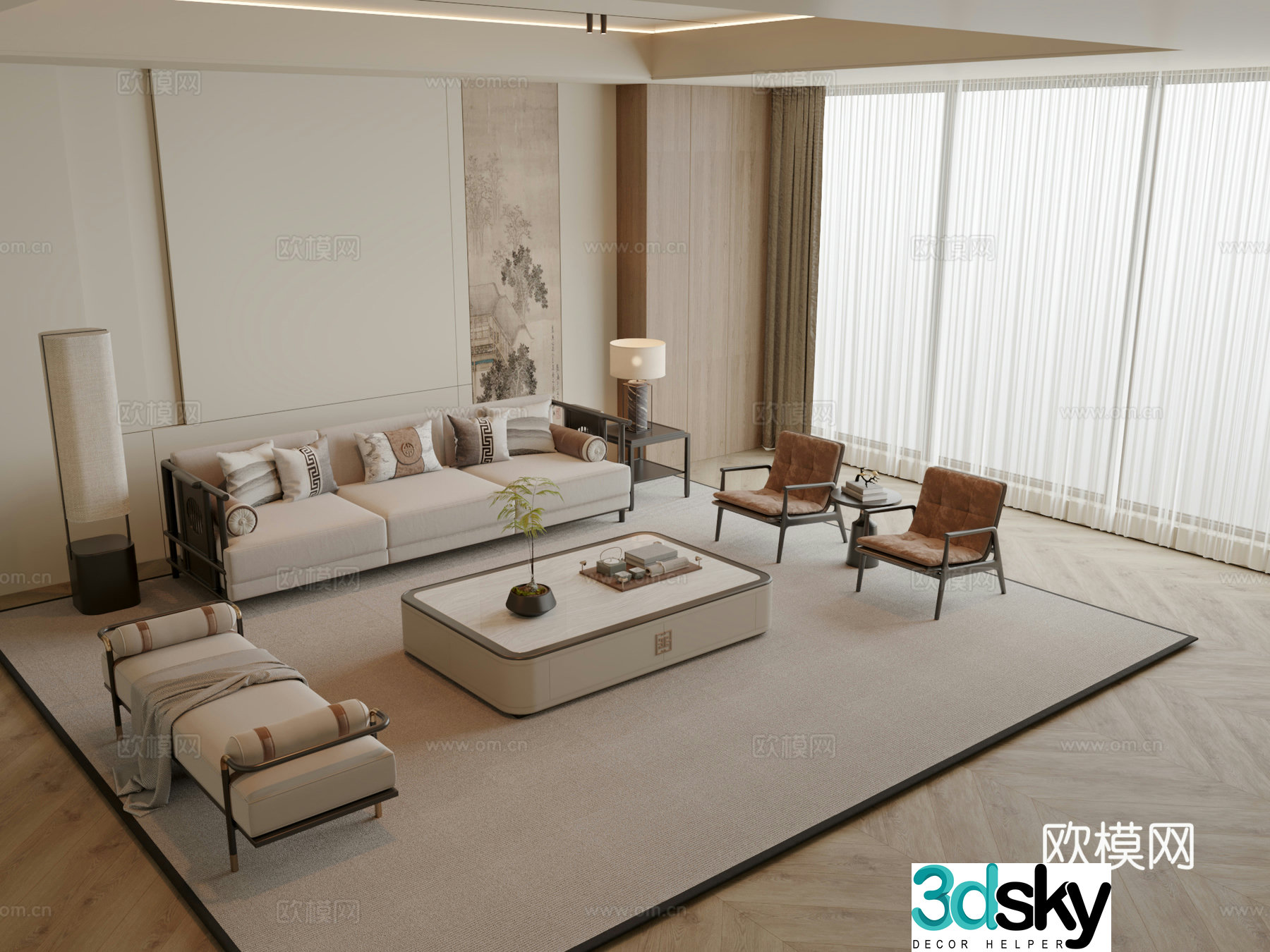 New Chinese style modular sofa 3d model