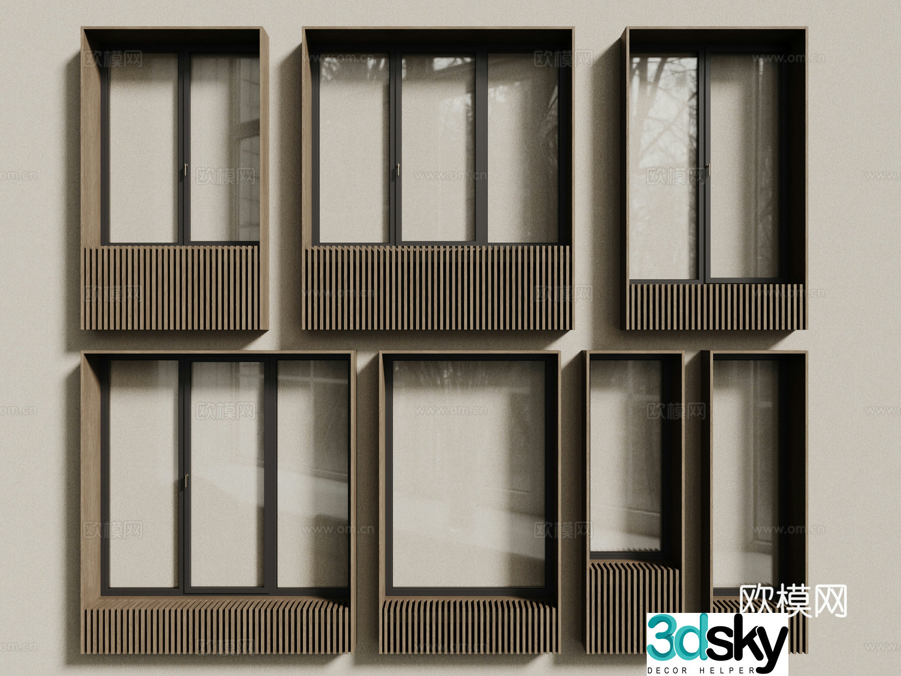 Modern wood grain windows wooden windows casement windows floor-to-ceiling windows sliding windows 3d model