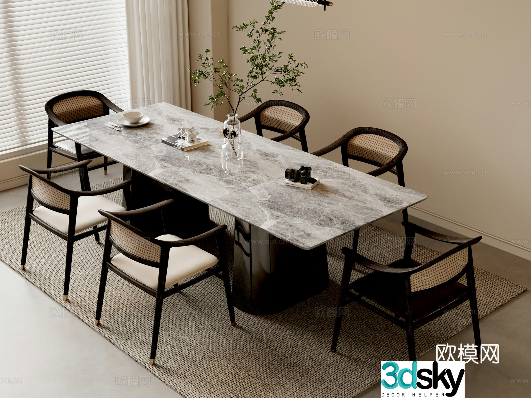 New Chinese dining table and chairs 3d model