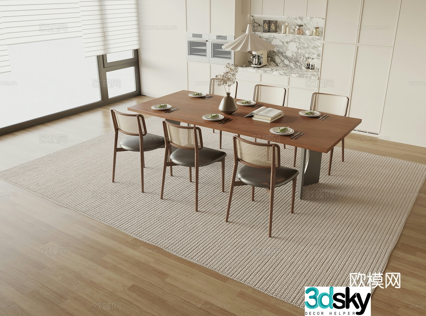 Medieval style dining table and chairs 3d model