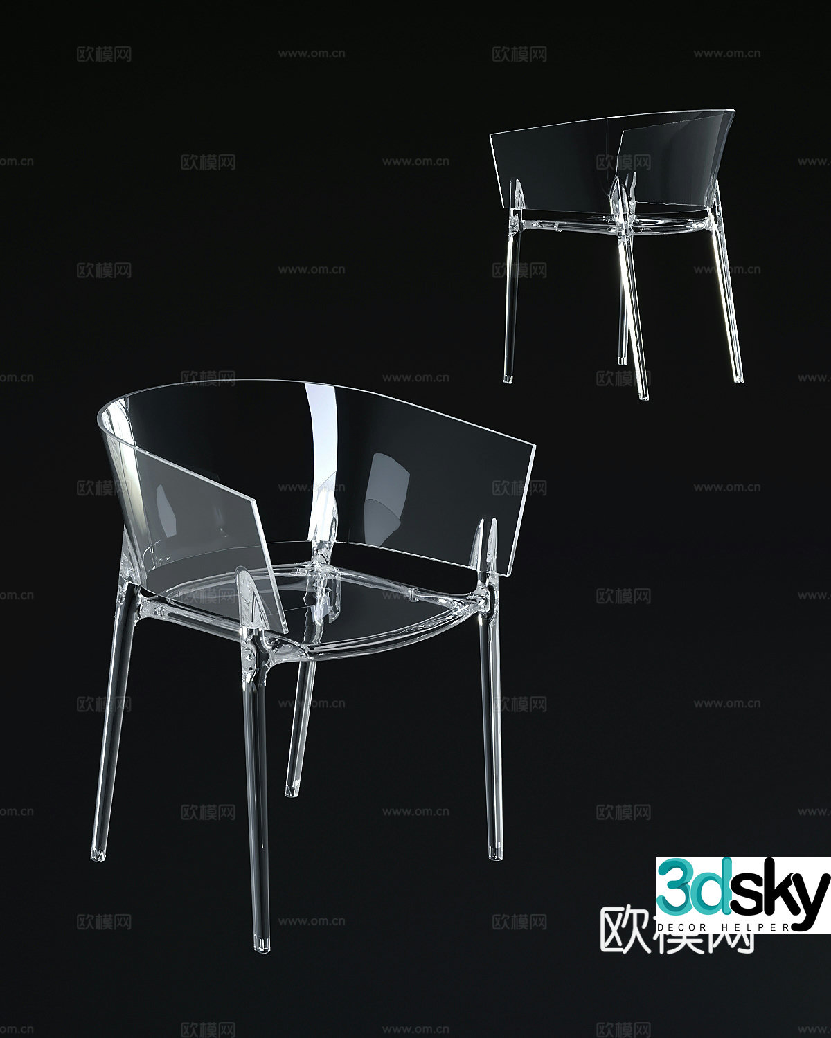 Modern acrylic chair single chair 3d model