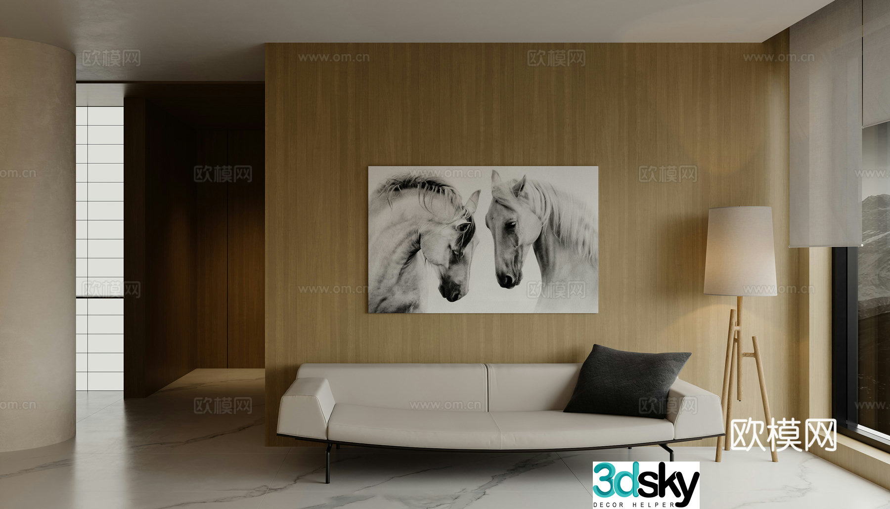 Modern double sofa decorative painting floor lamp 3d model