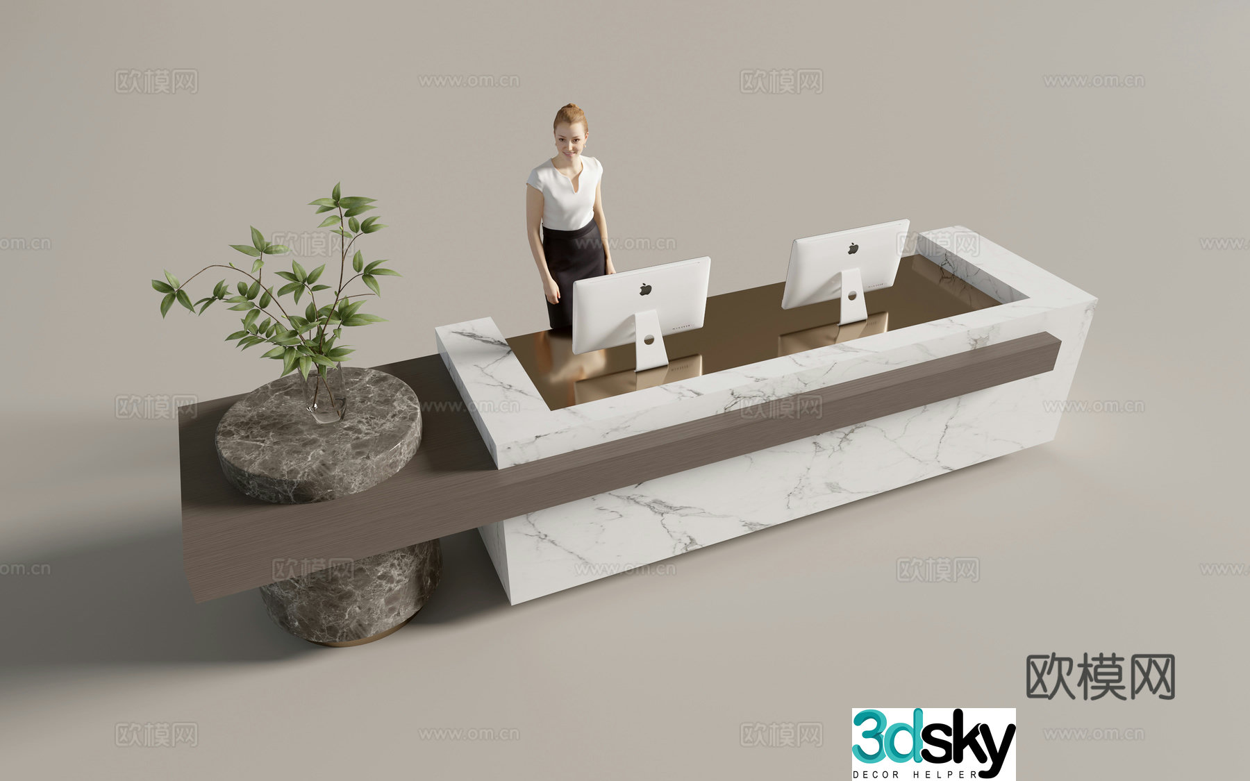 Modern company front desk reception desk service desk 3d model