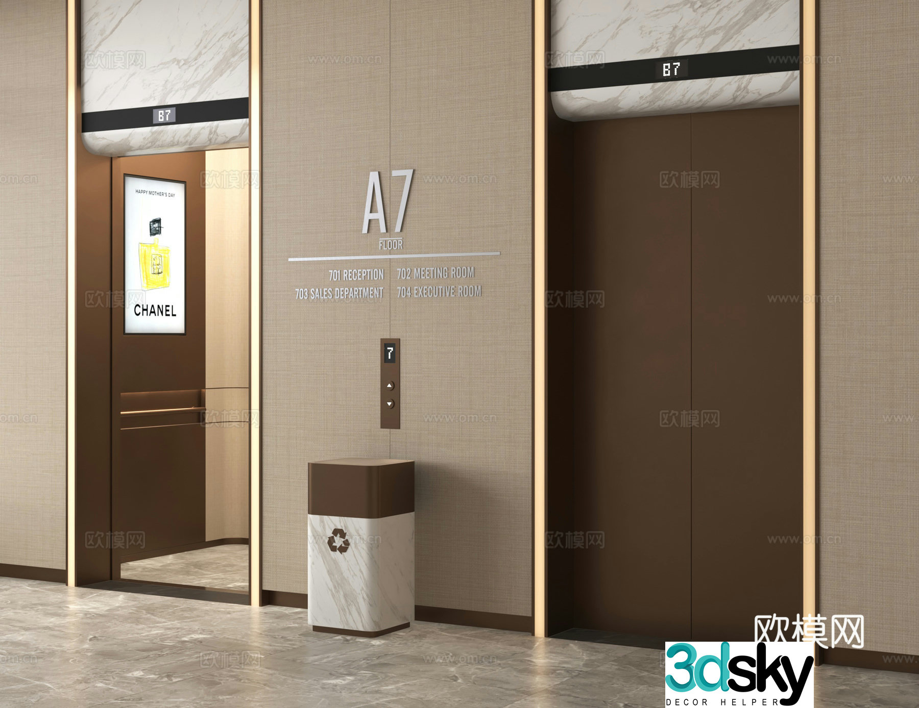 Elevator lift trash can stairwell 3d model
