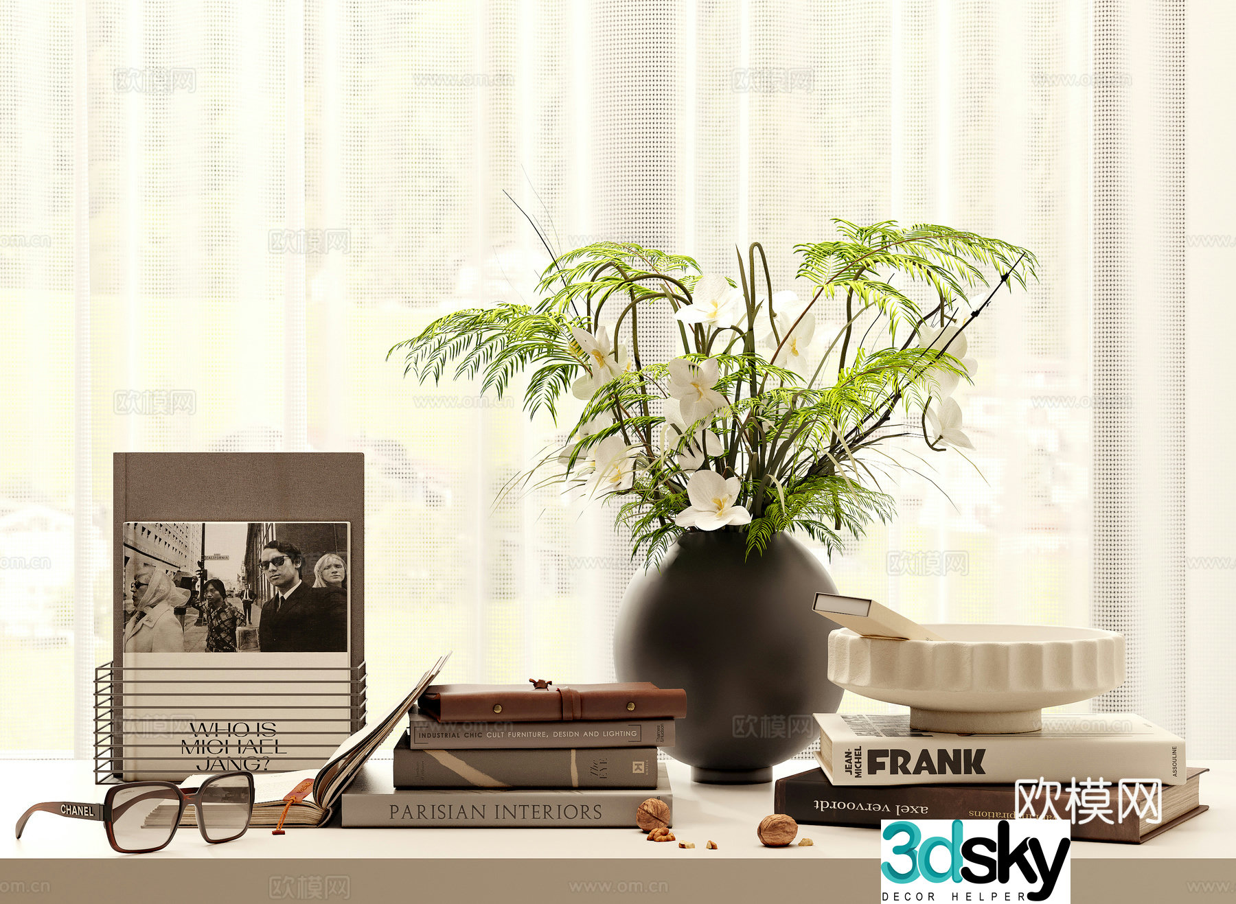 Modern jewelry ornaments books vase 3d model