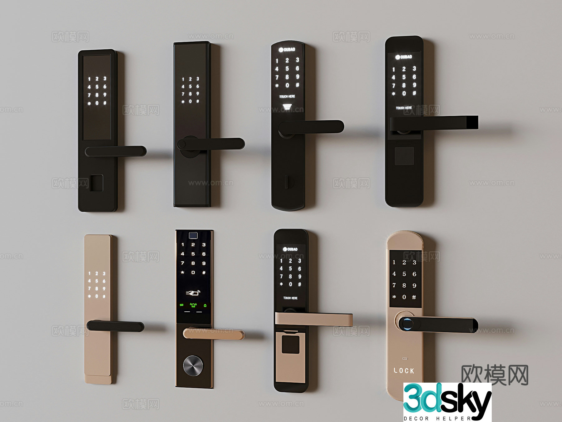 Electronic lock door handle password lock fingerprint lock 3d model