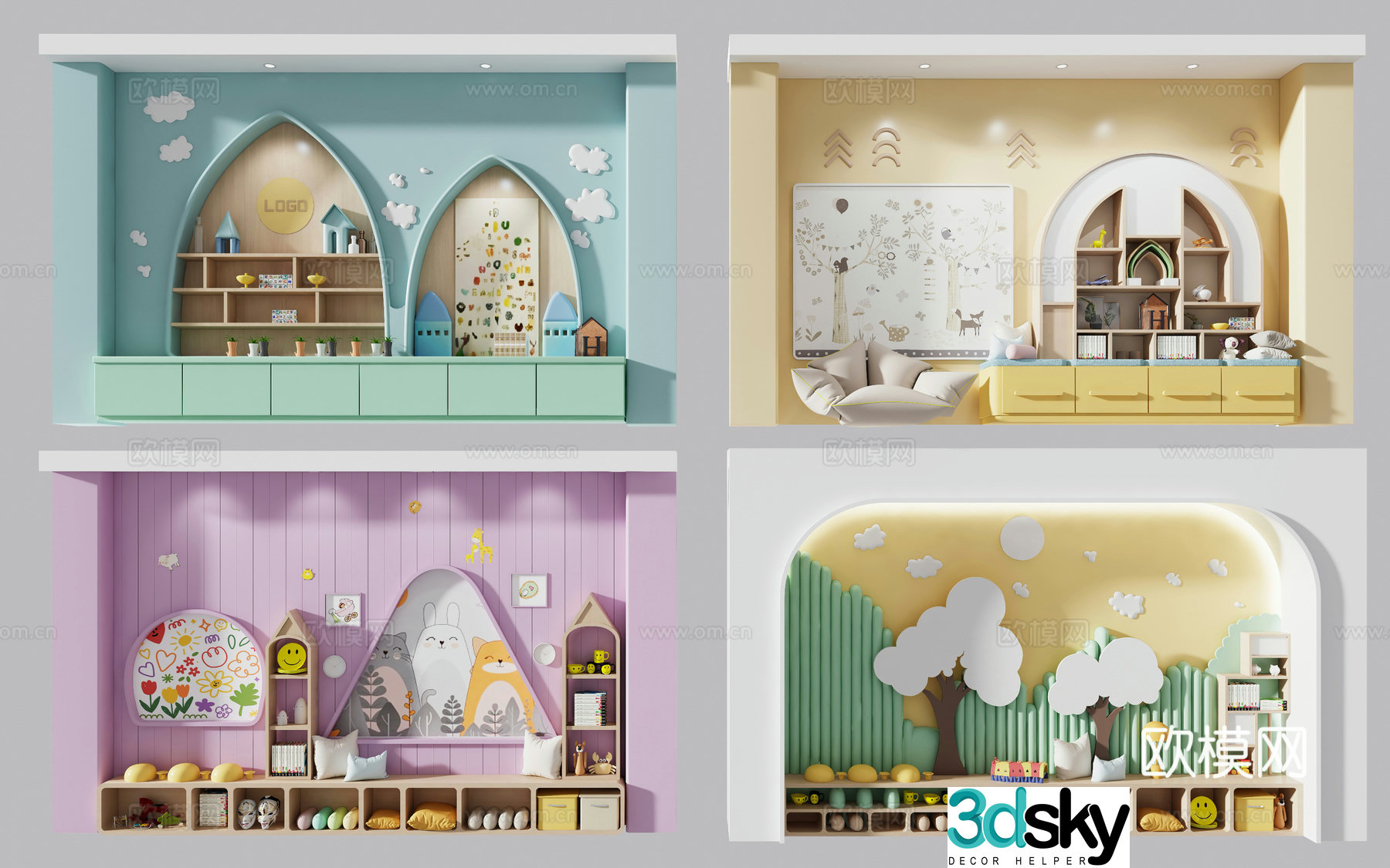 Kindergarten front desk background wall children’s theme promotional wall 3D model