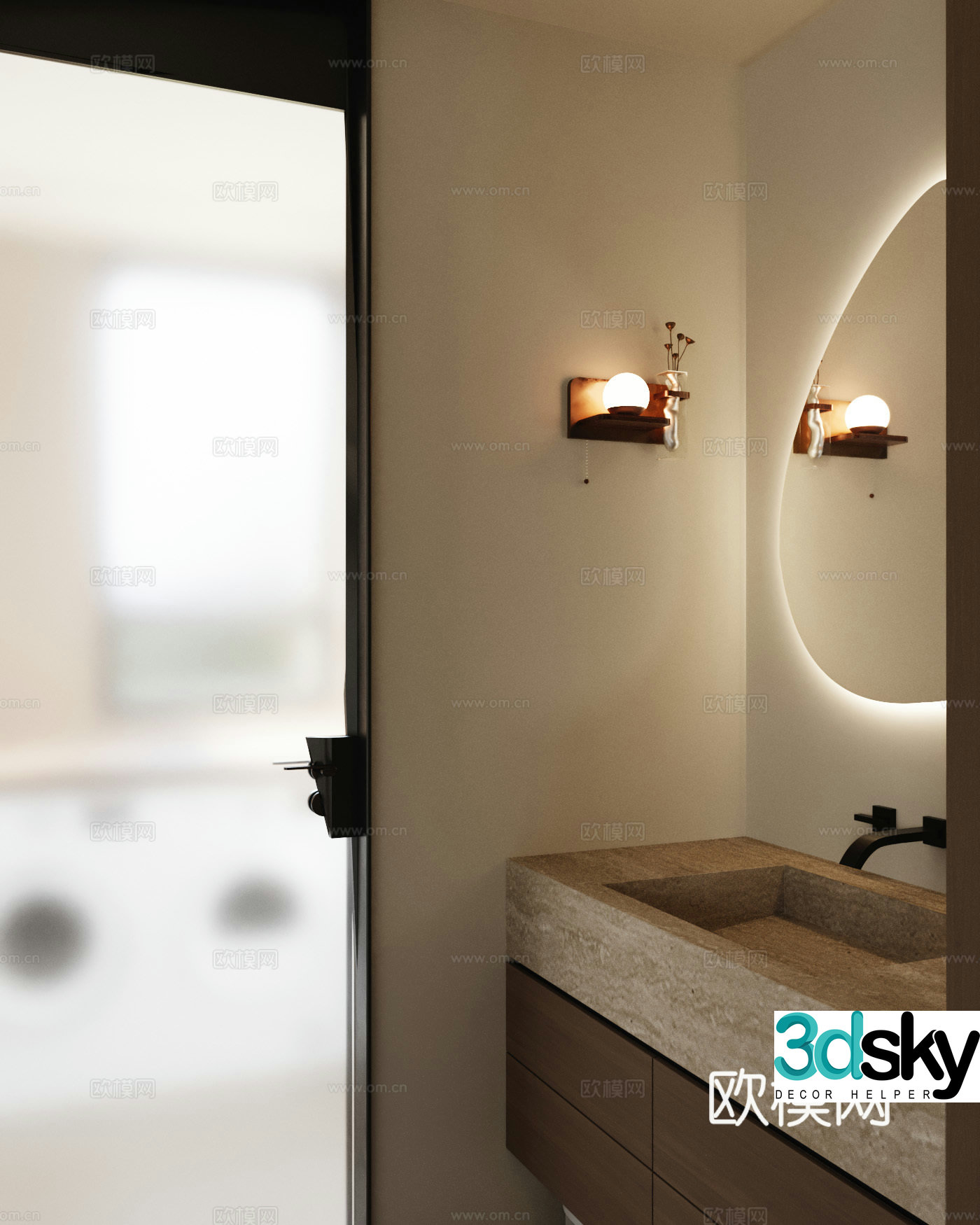 Modern bathroom dry area sink 3d model