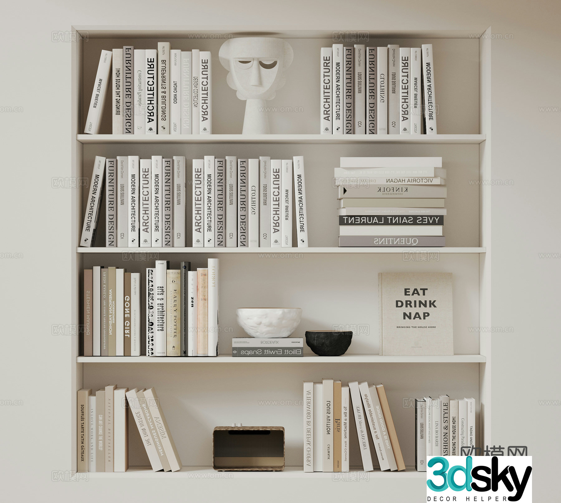 Modern decorative ornaments sculptures books 3D models