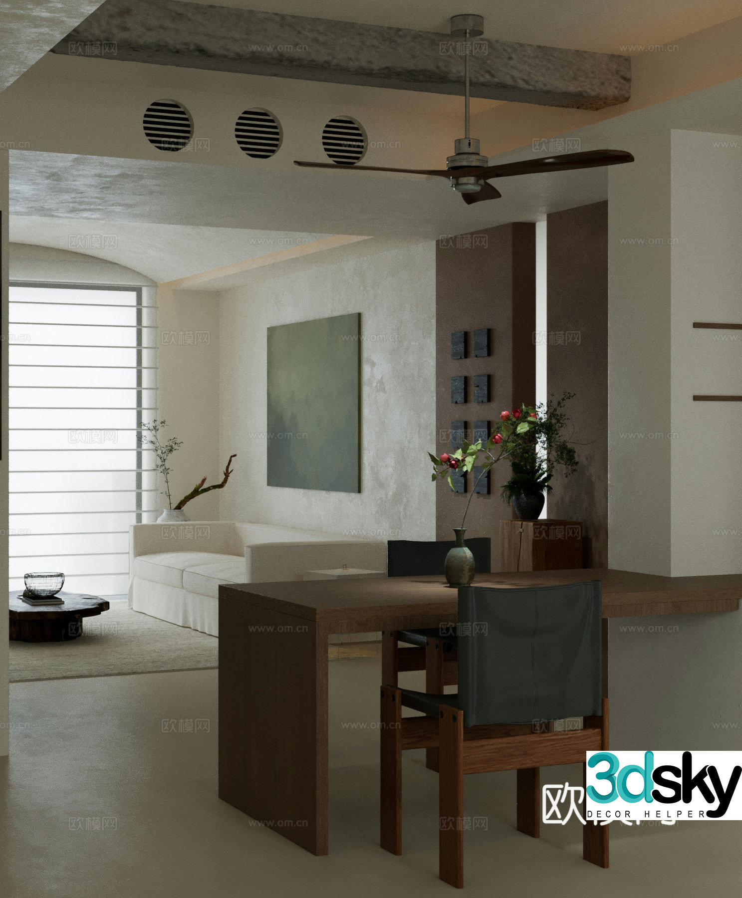 3D model of medieval style living room restaurant