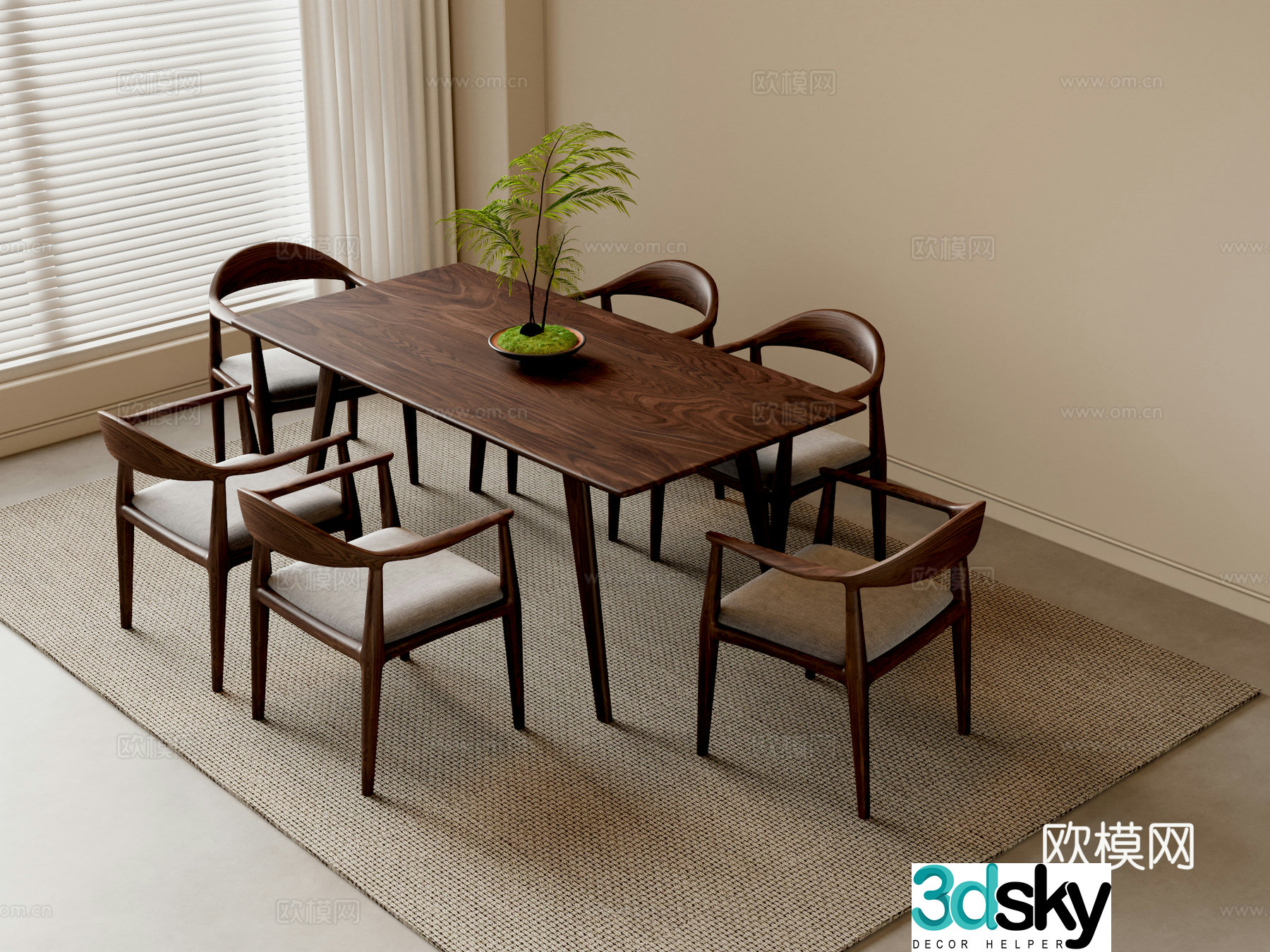 New Chinese dining table and chairs 3d model
