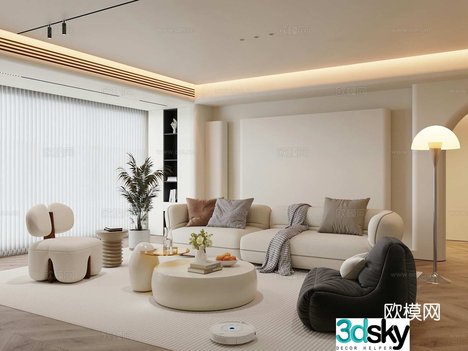 Cream style living room 3d model