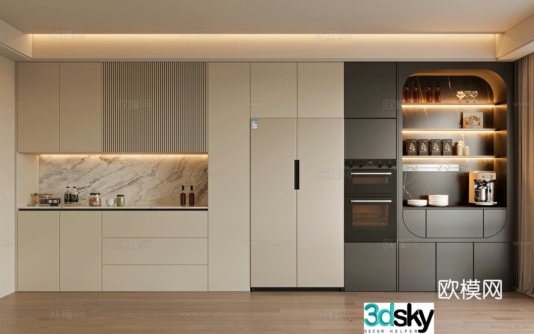 Modern sideboard refrigerator cabinet integrated cabinet 3d model