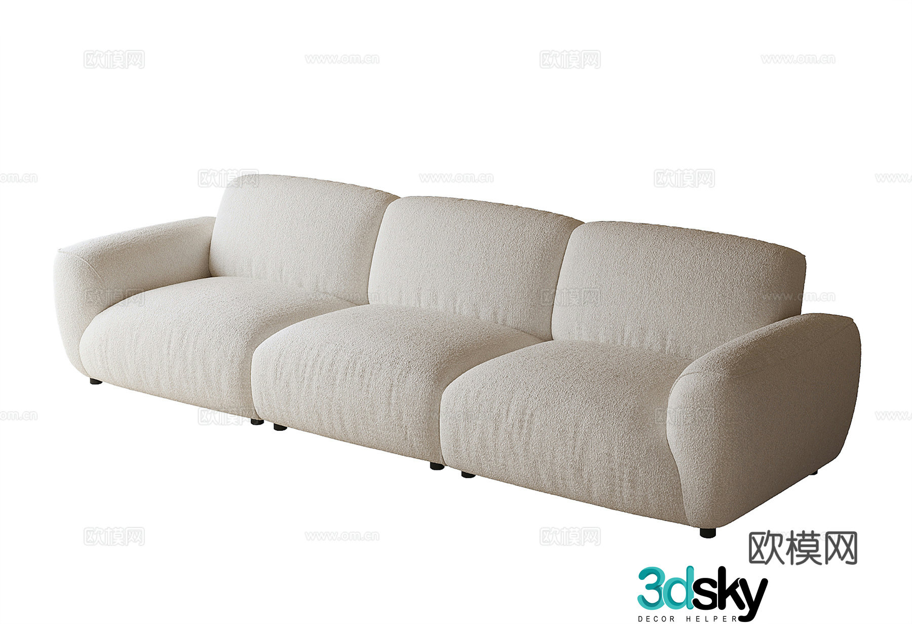 Cream style three-seat sofa 3D model