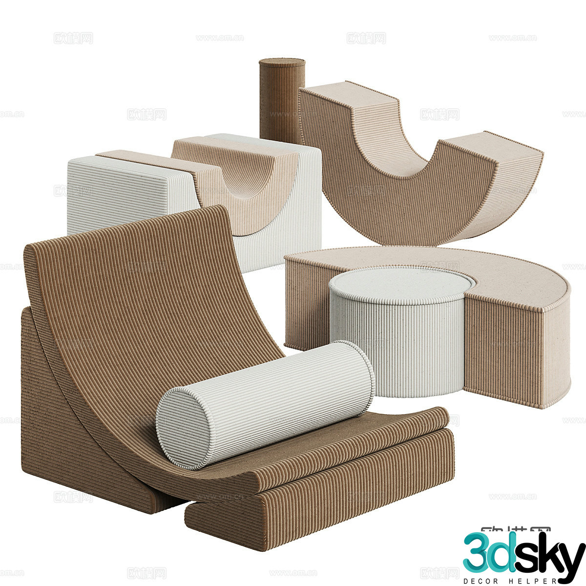 Modern special-shaped sofa crescent sofa sofa stool 3d model