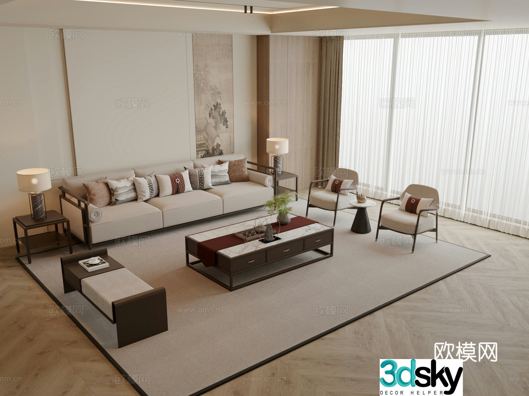New Chinese style modular sofa 3d model