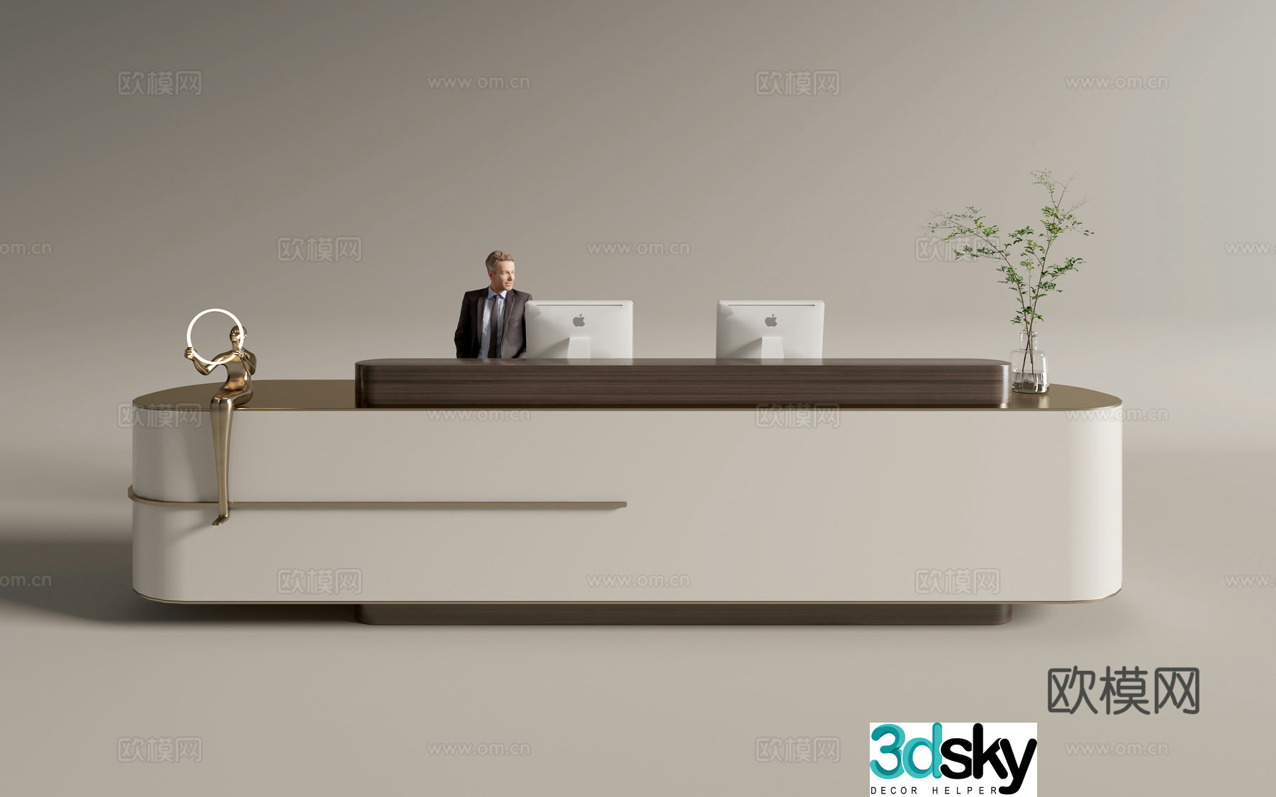 Modern company front desk reception desk service desk 3d model