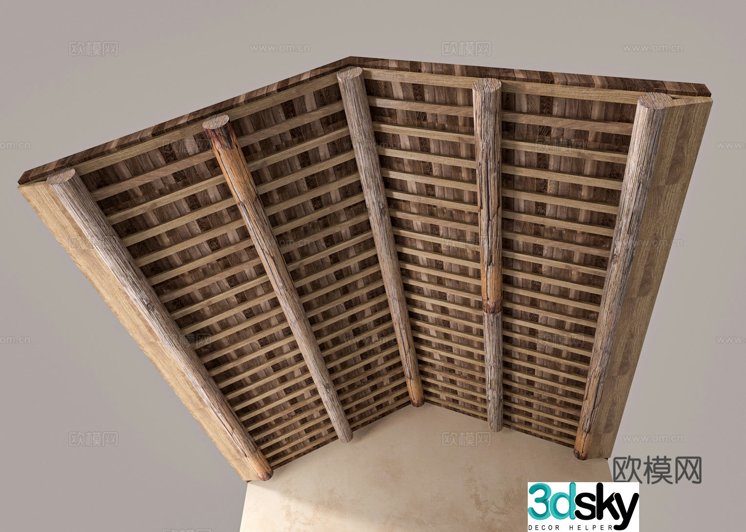 Wabi-sabi wooden beam ceiling micro cement paint 3d model