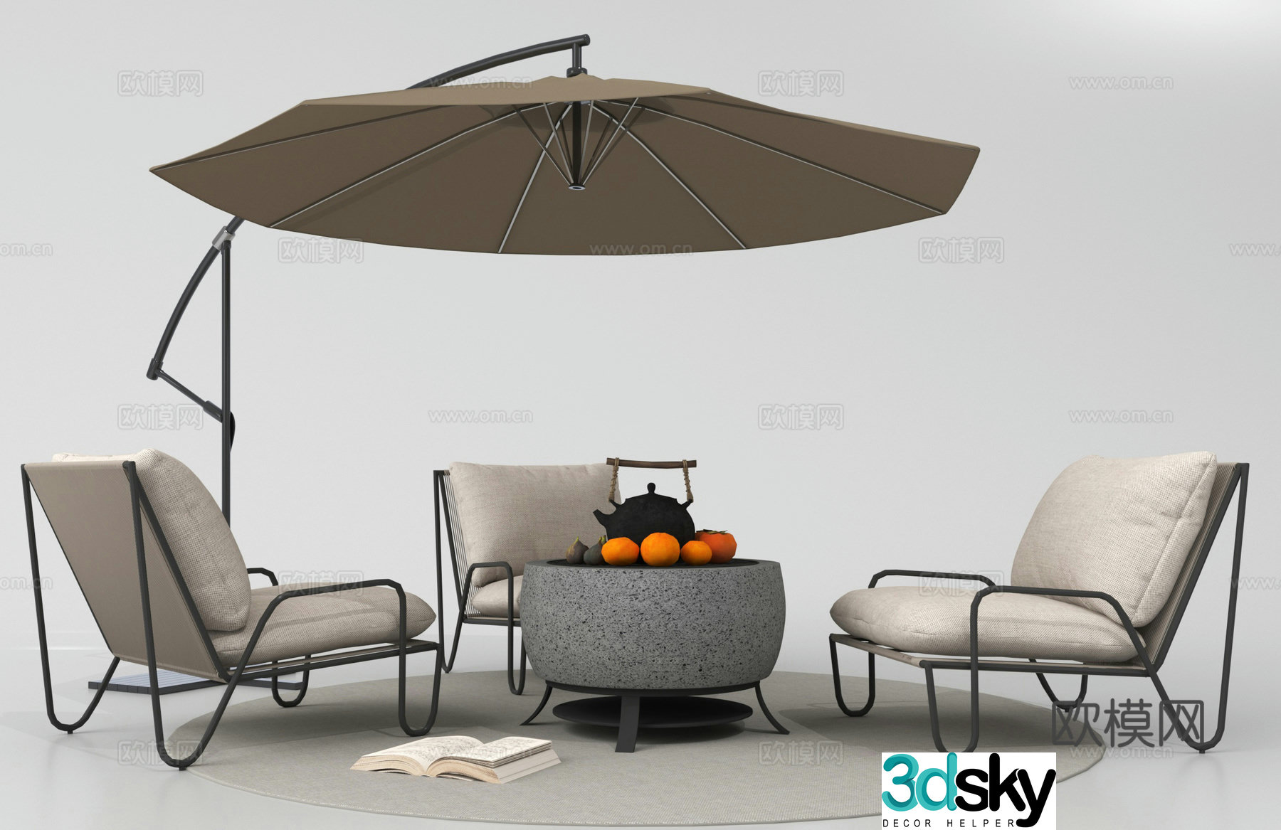 Outdoor tables and chairs leisure tables and chairs parasol 3D model