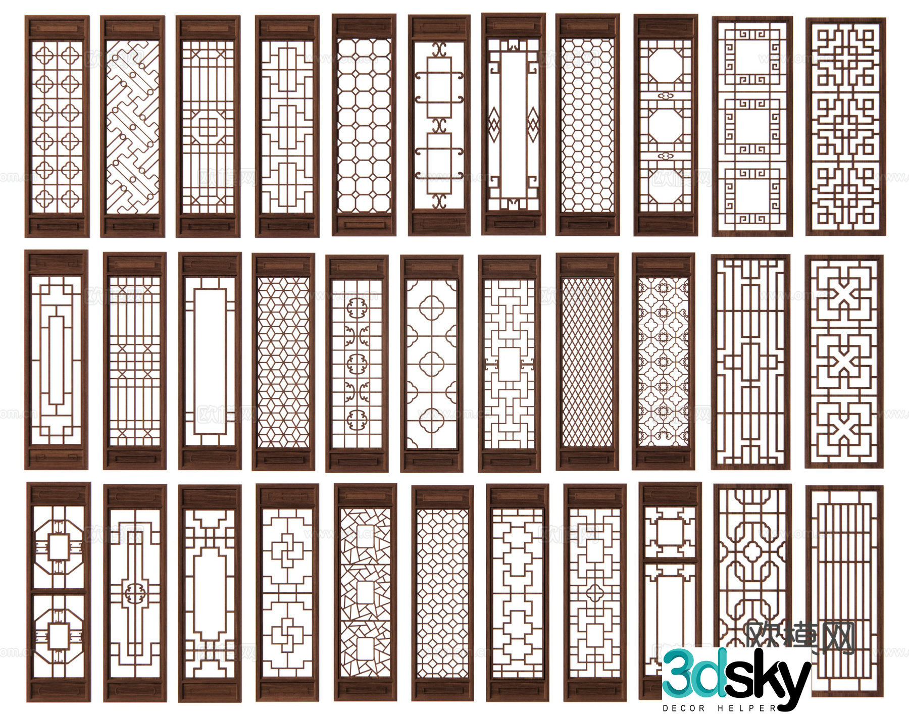 Chinese style wooden window wood carving window hollow window hollow pane 3d model
