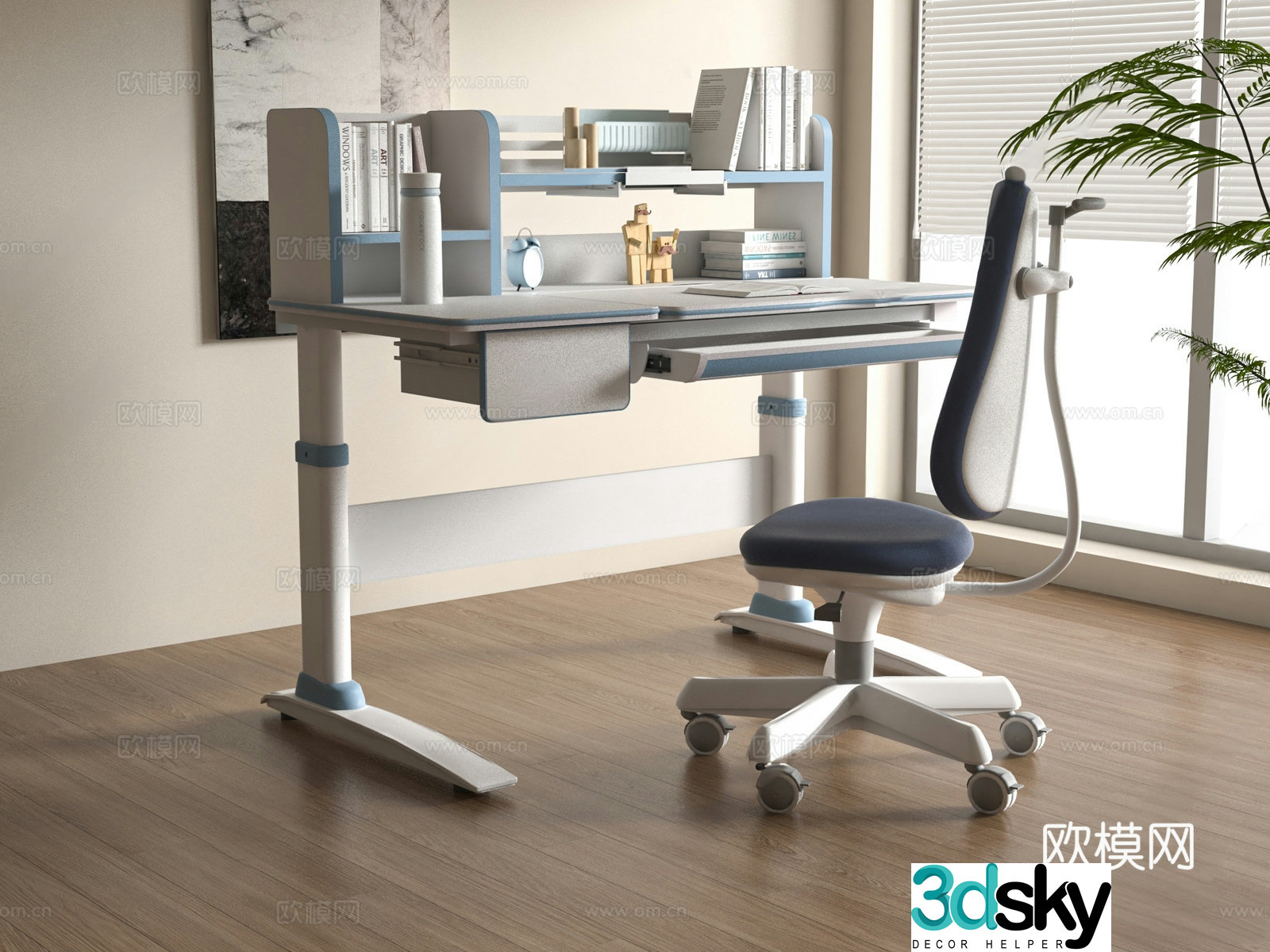 Modern children’s study table lift table 3d model