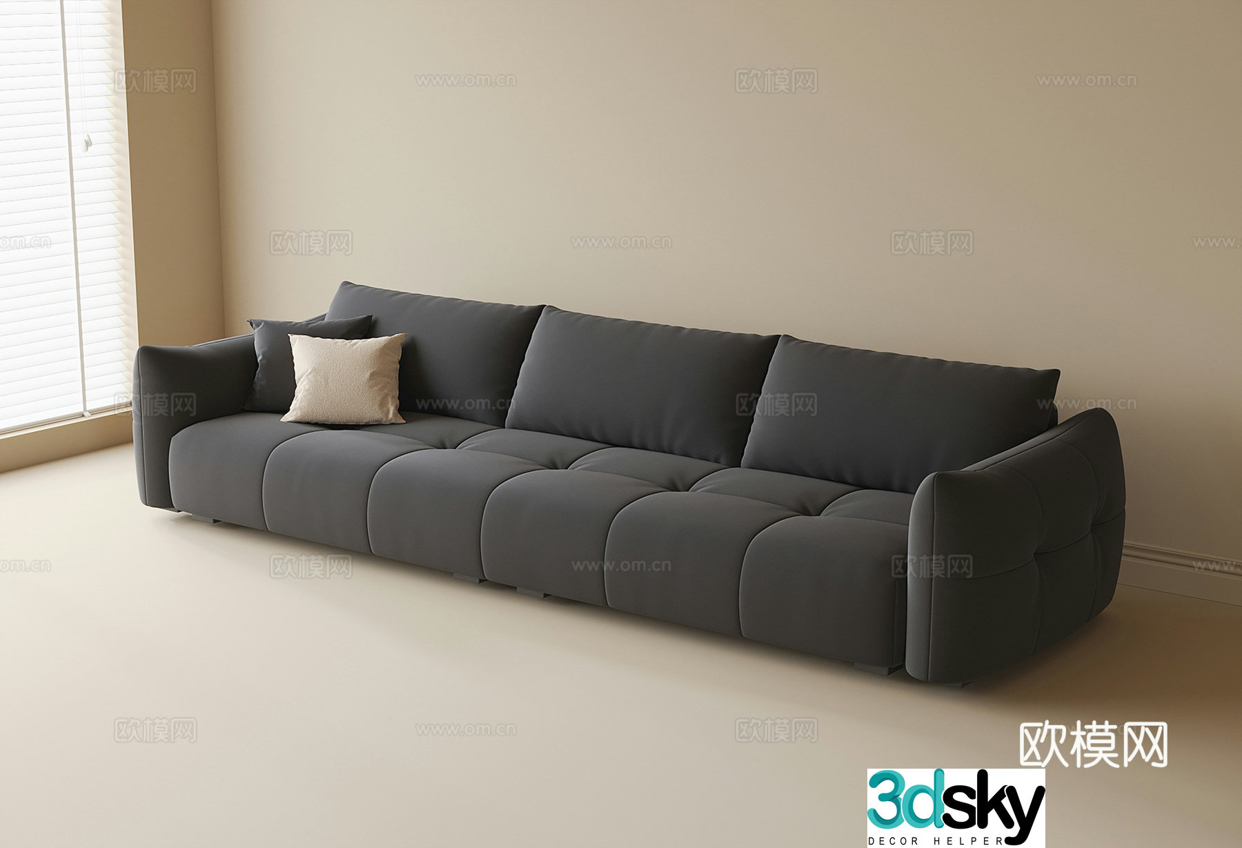 Modern three-seat sofa fabric sofa 3d model