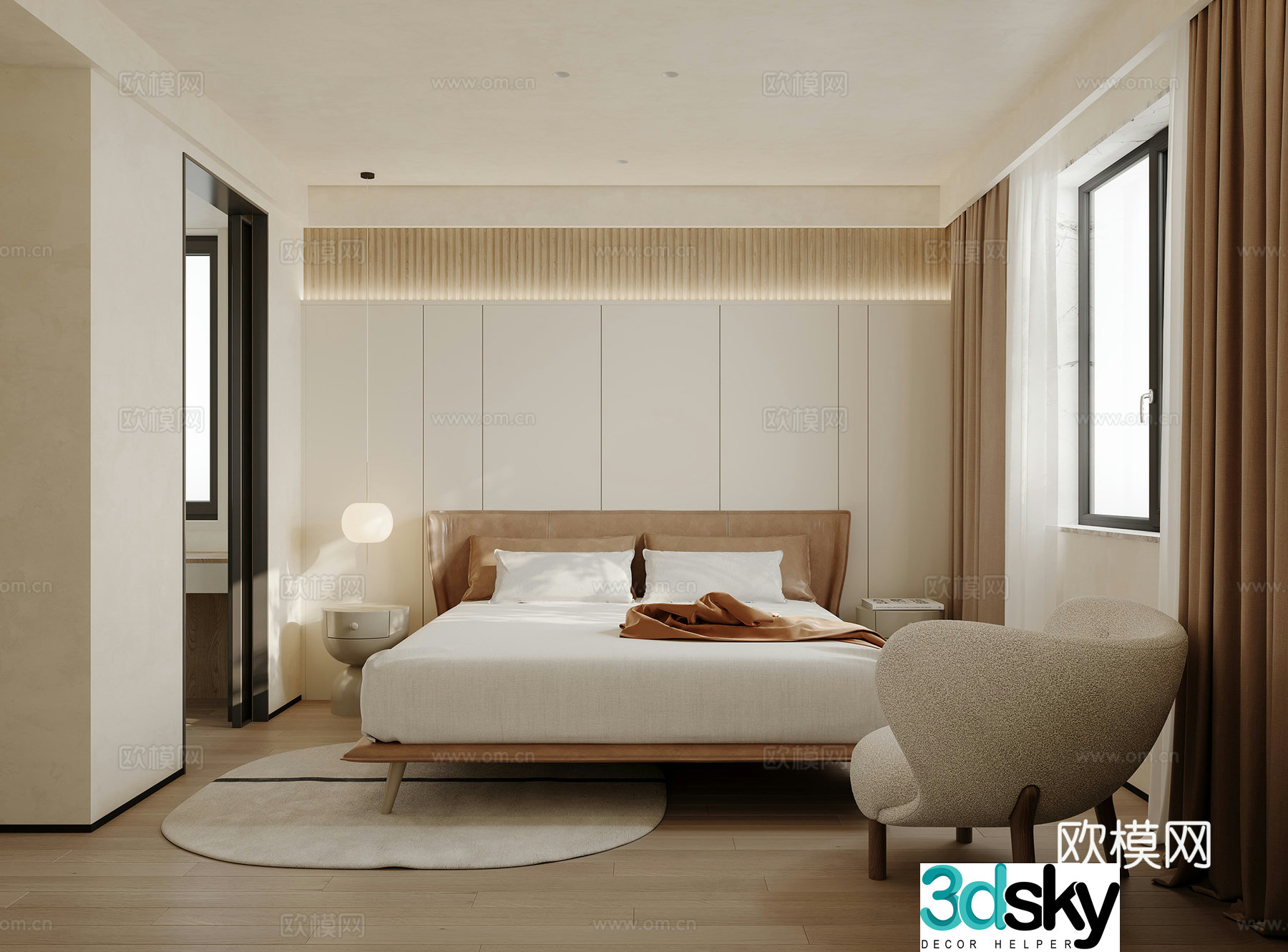 Modern minimalist bedroom master bedroom 3d model