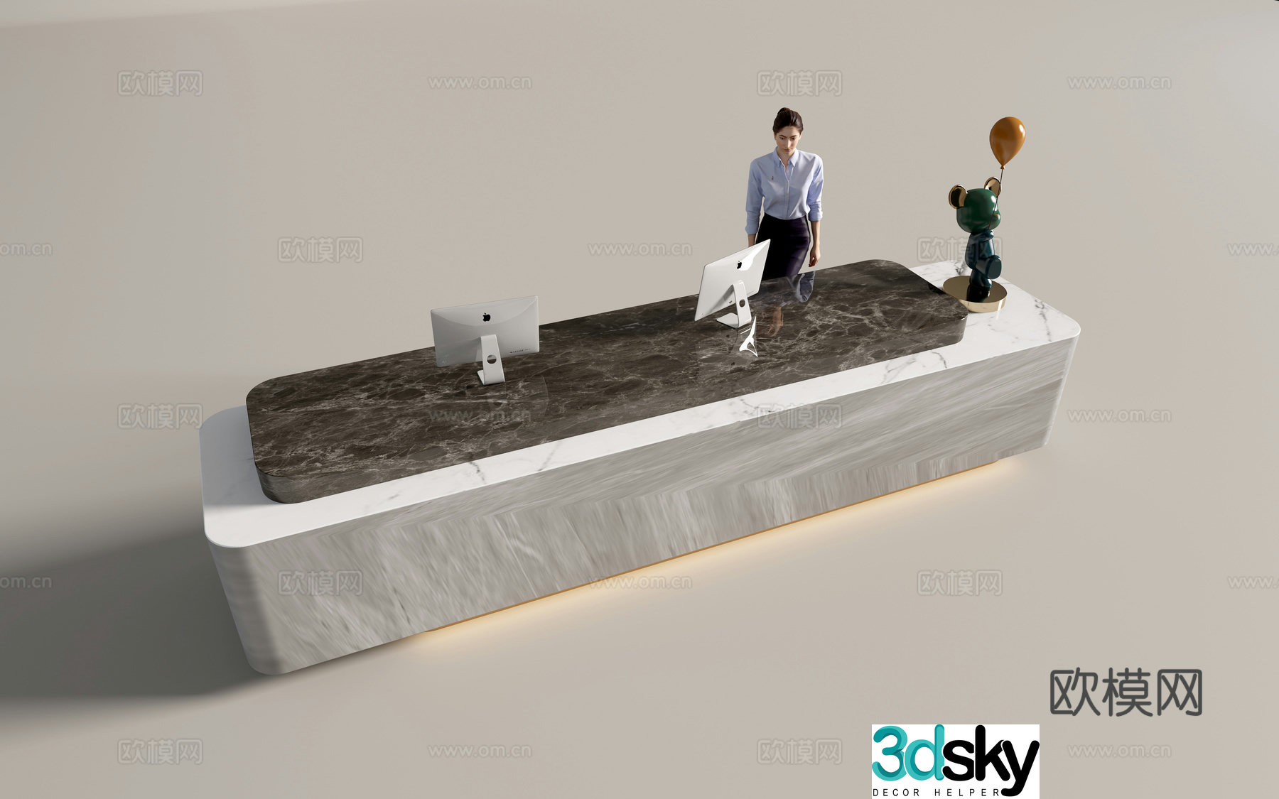 Modern company front desk reception desk service desk 3d model