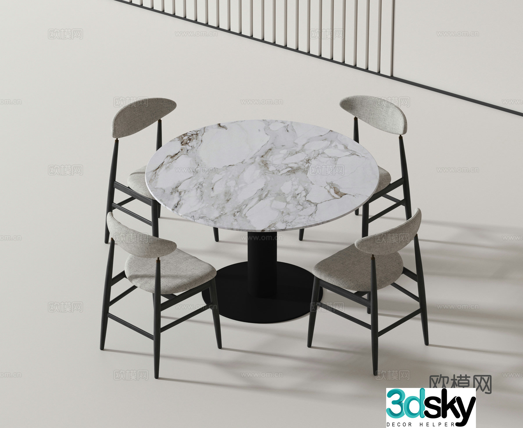 Modern dining table and chairs round table 3d model