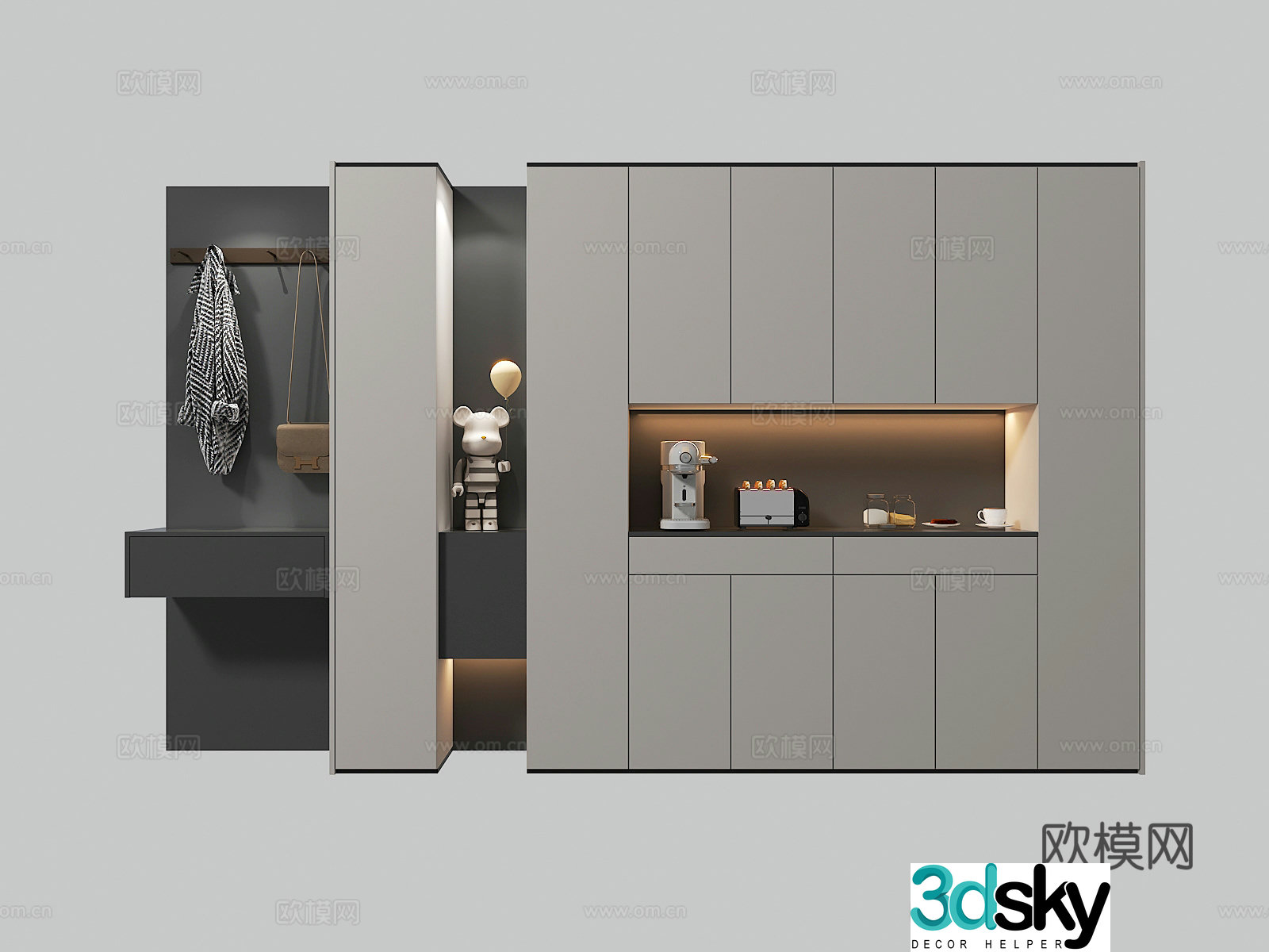 Modern wine cabinet shoe cabinet integrated 3D model