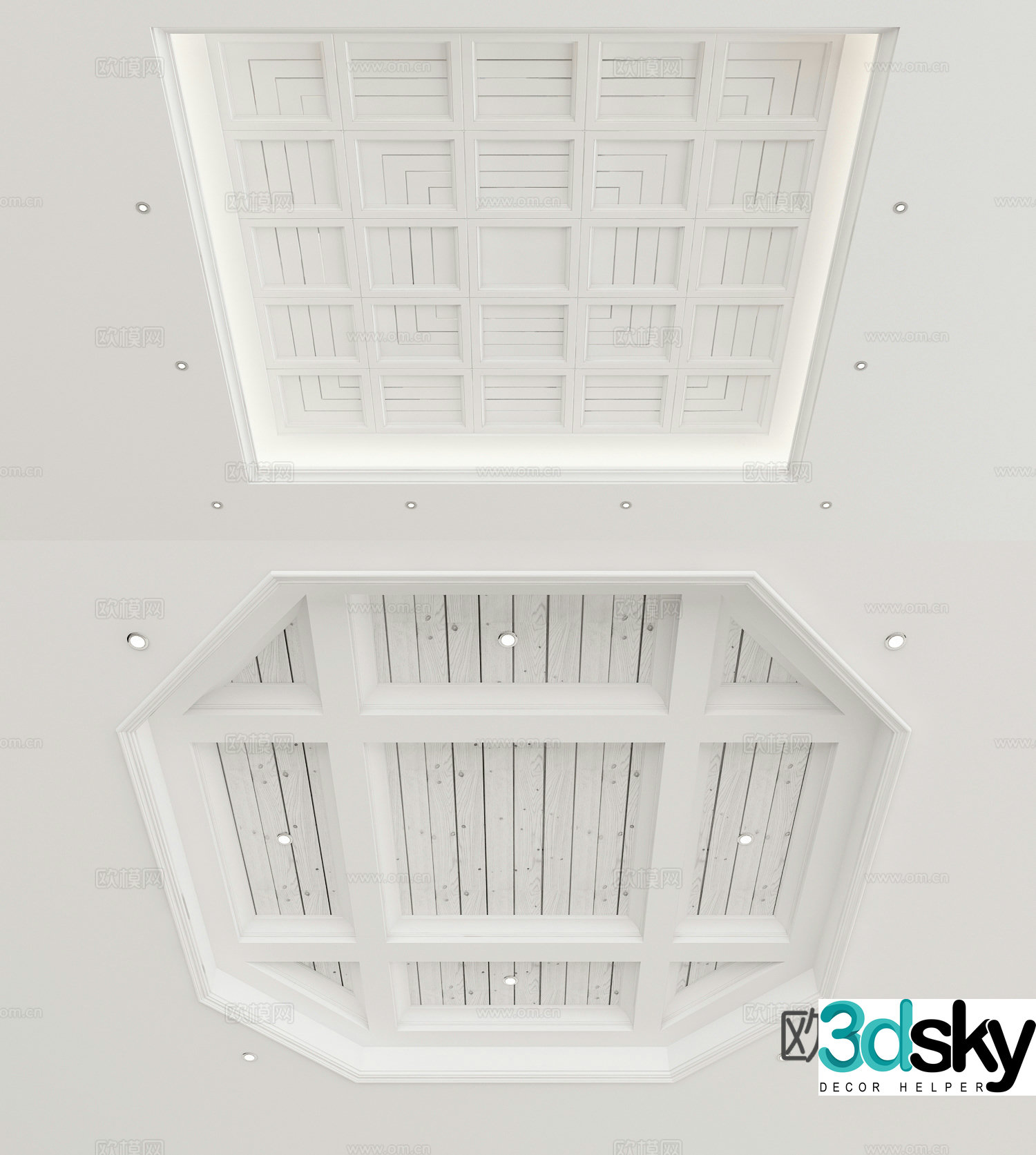 American white painted wood ceiling 3D model