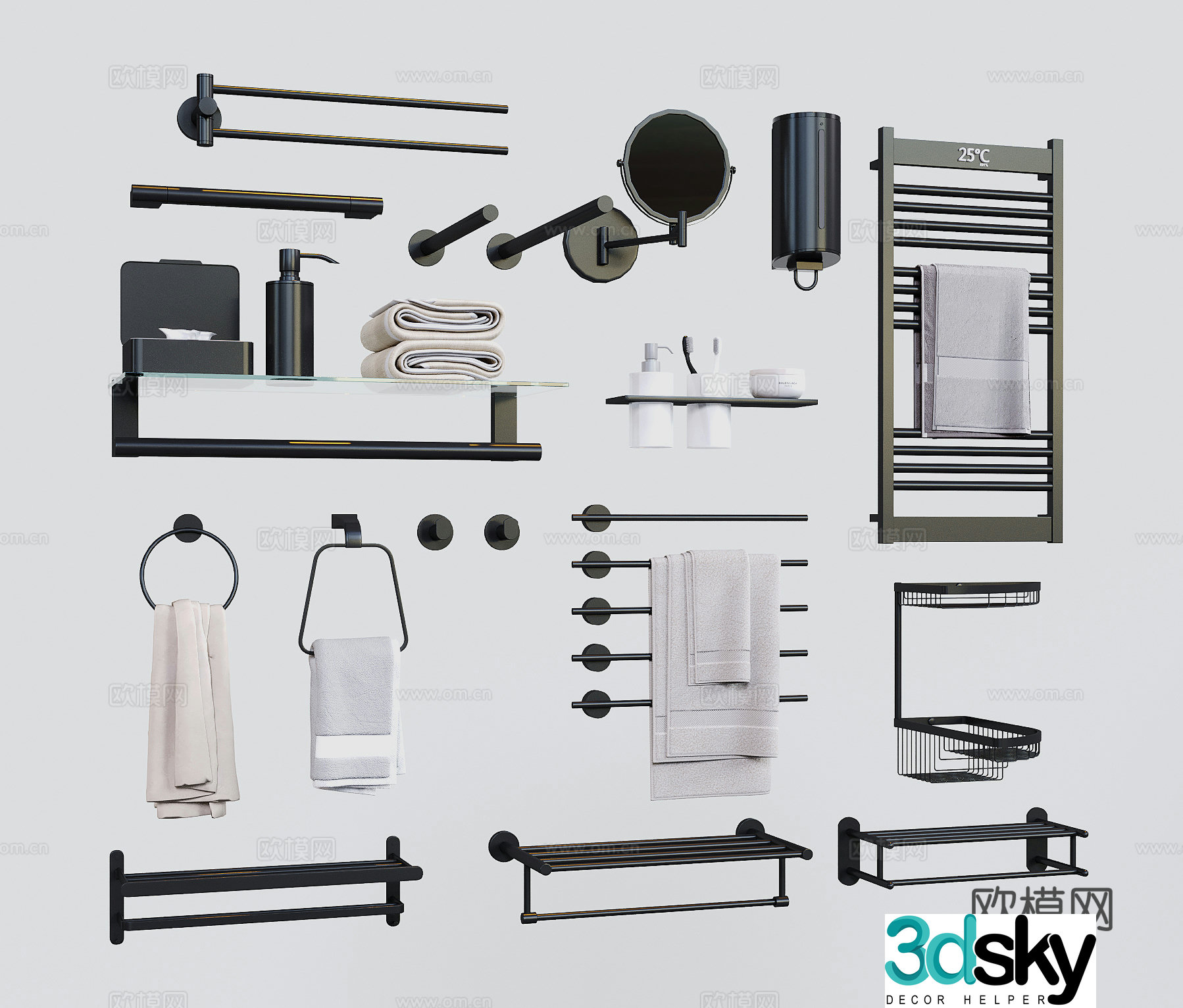 Modern bathroom supplies towel rack bathroom accessories cosmetic mirror radiator 3D model