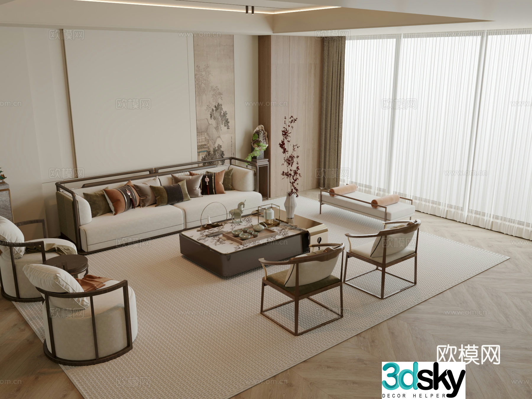 New Chinese style sofa modular sofa 3d model
