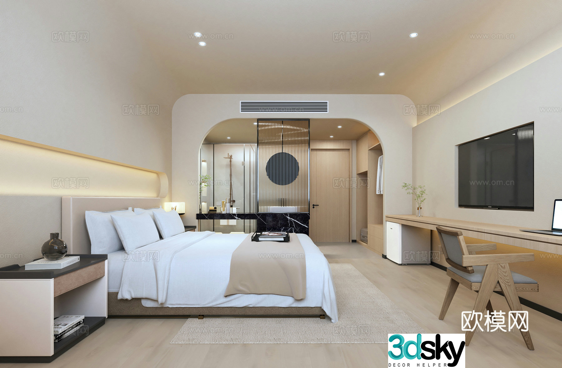 Wabi-sabi guest room double bed room B&B guest room 3D model