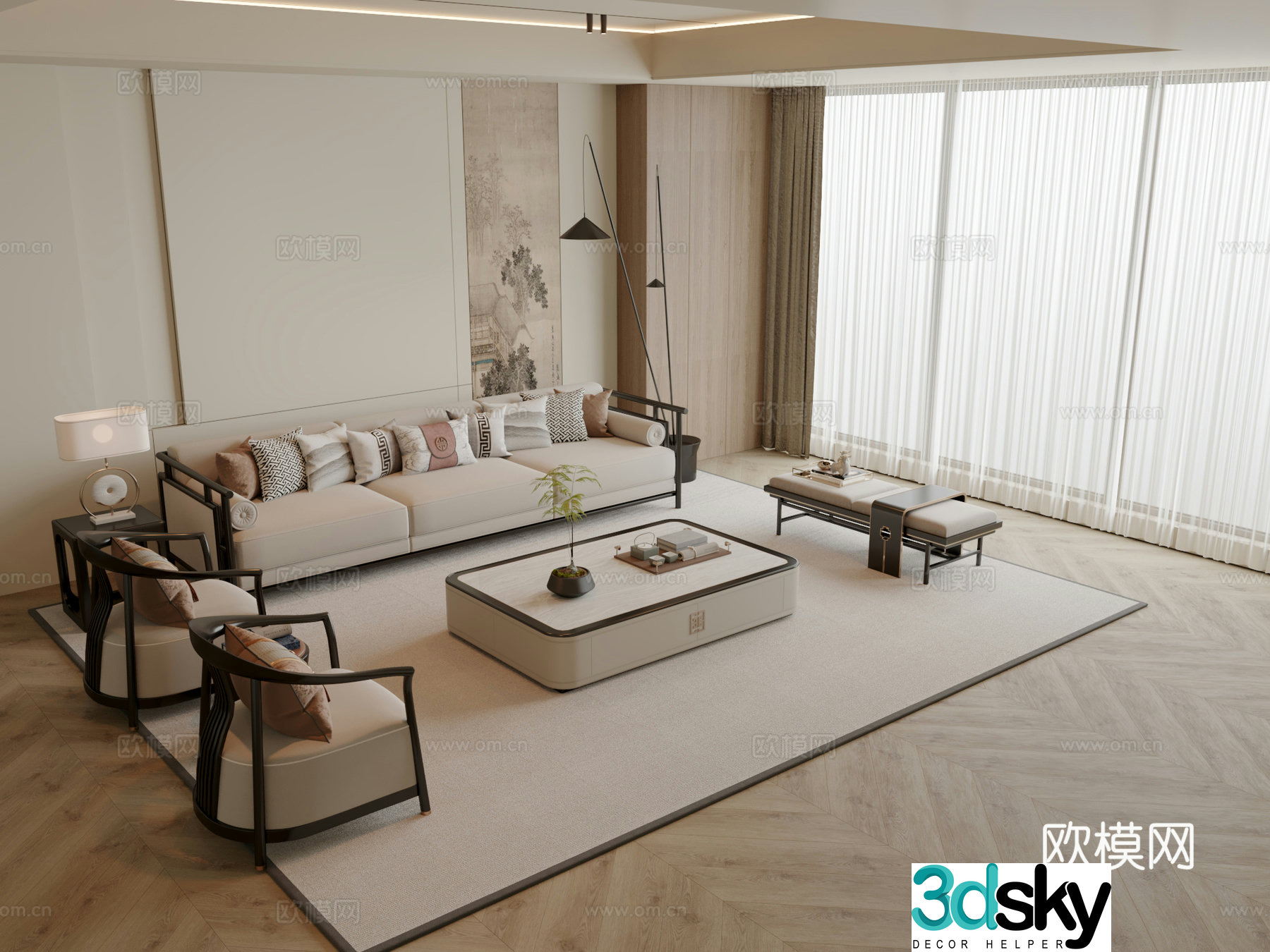 New Chinese style modular sofa 3d model