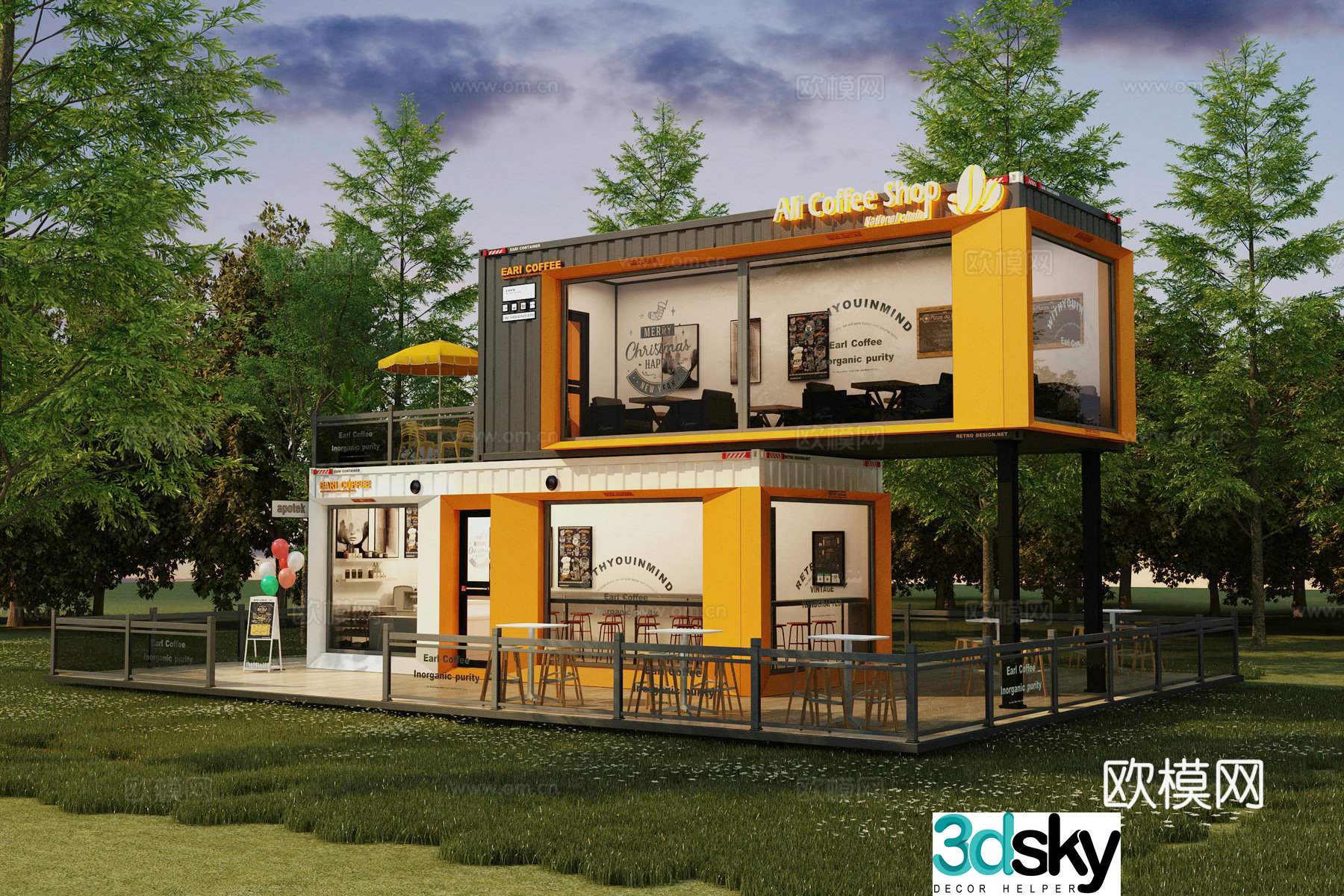 Modern container appearance outdoor cafe 3d model