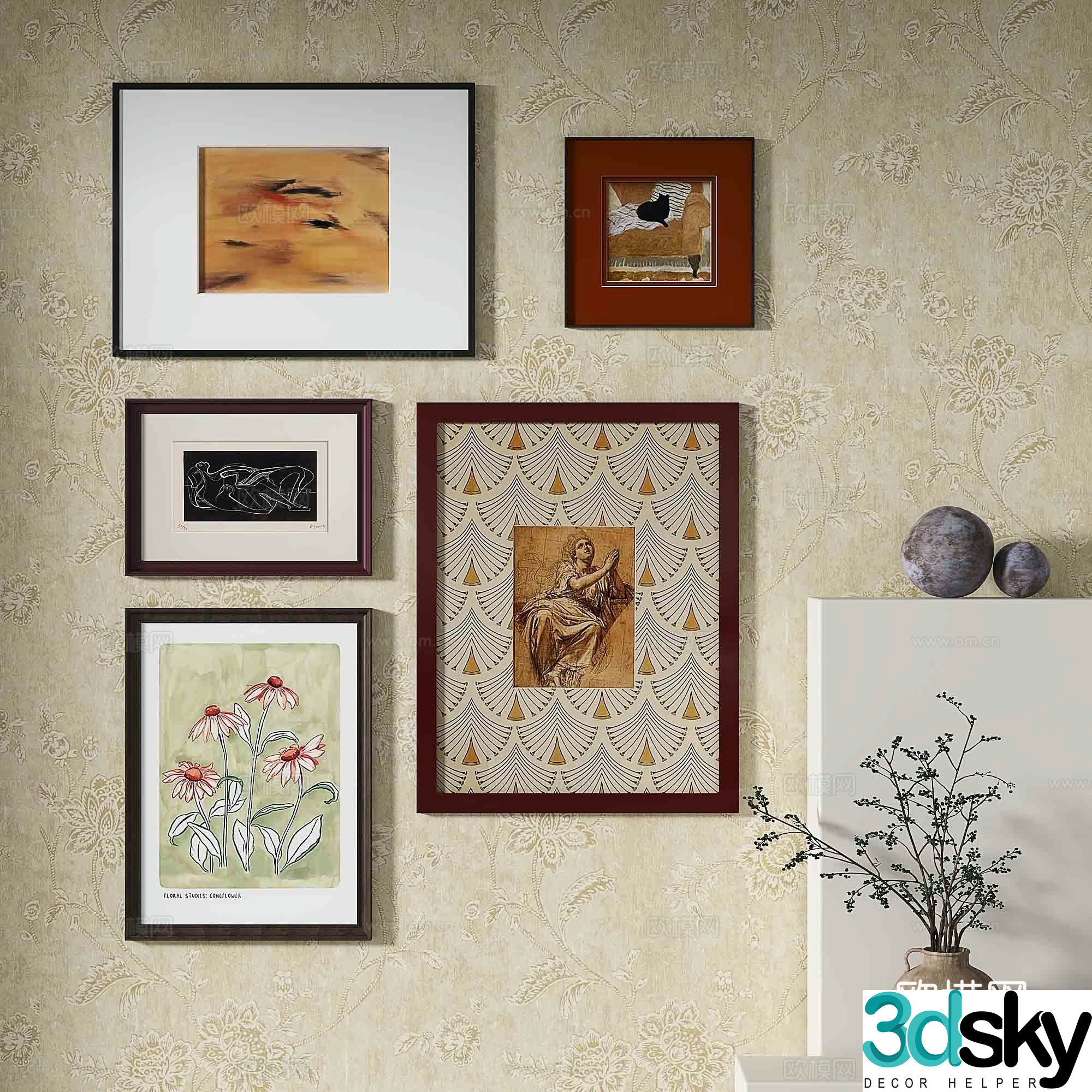 Simple European abstract painting decorative painting 3d model