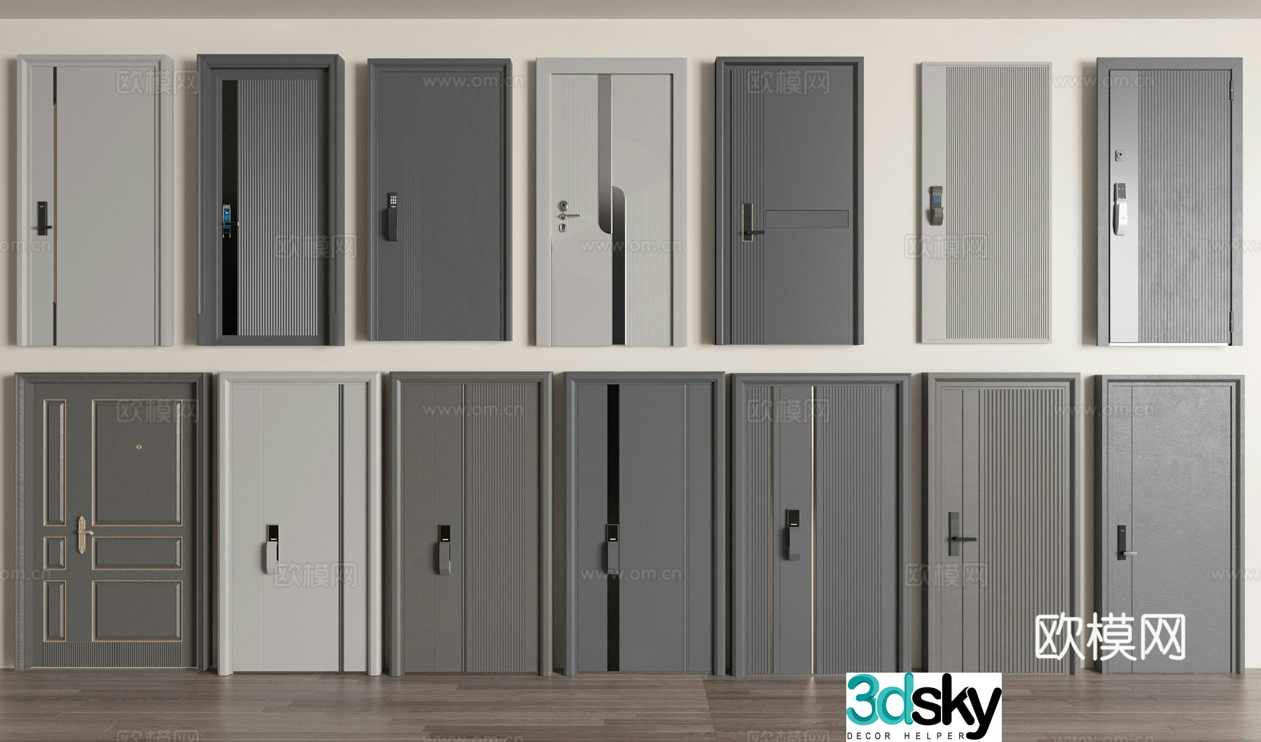 Modern entry door security door password door 3D model